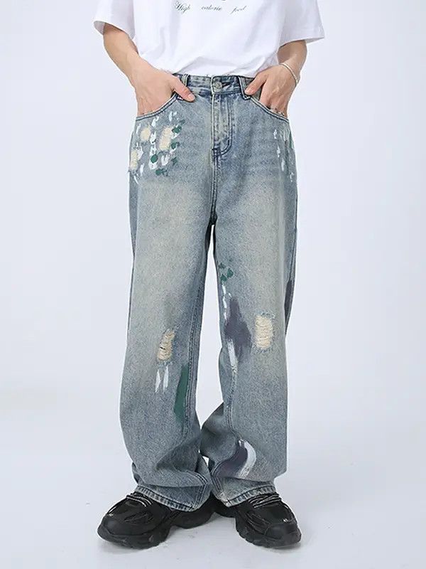 VIBE distressed grunge faded paint baggy jeans Size US 30 / EU 46 - 1 Thumbnail