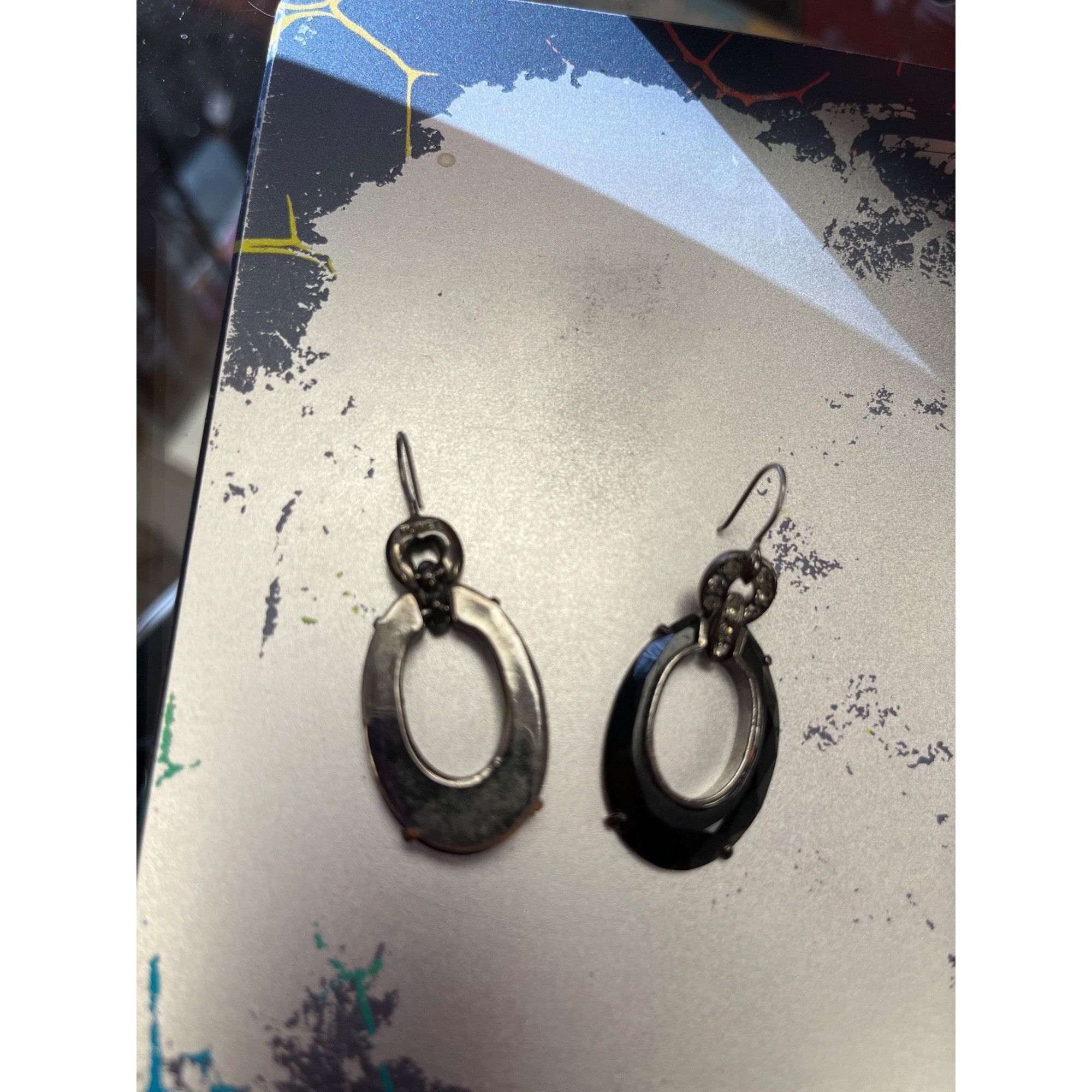 Monet Monet VTG black oval dangle rhinestone silver toned earrings Size ONE SIZE - 3 Thumbnail