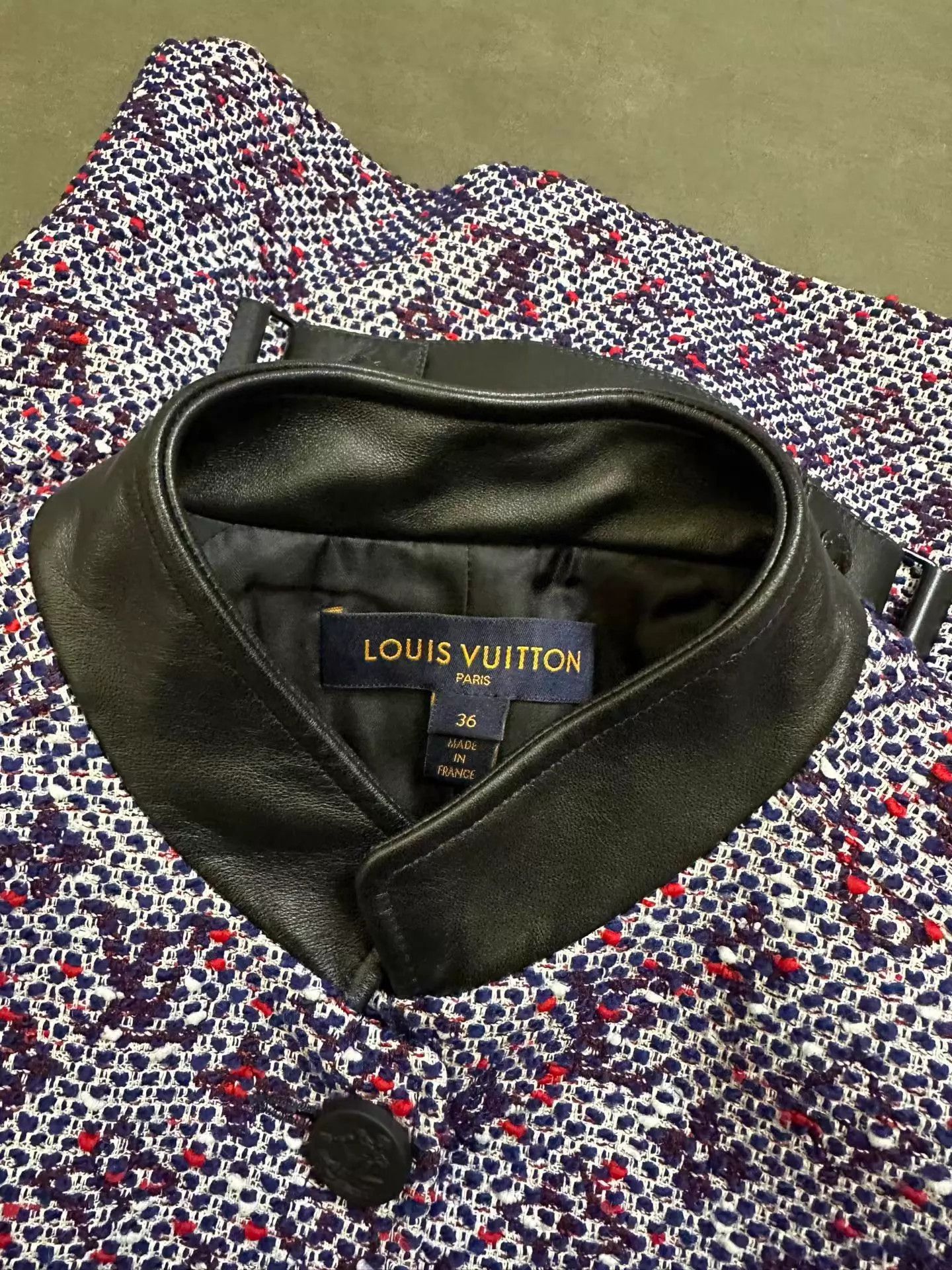 Louis Vuitton LV Full Logo Wool Blend Leather Trim Jacket 36 HCQ Size XS / US 0-2 / IT 36-38 - 3 Thumbnail