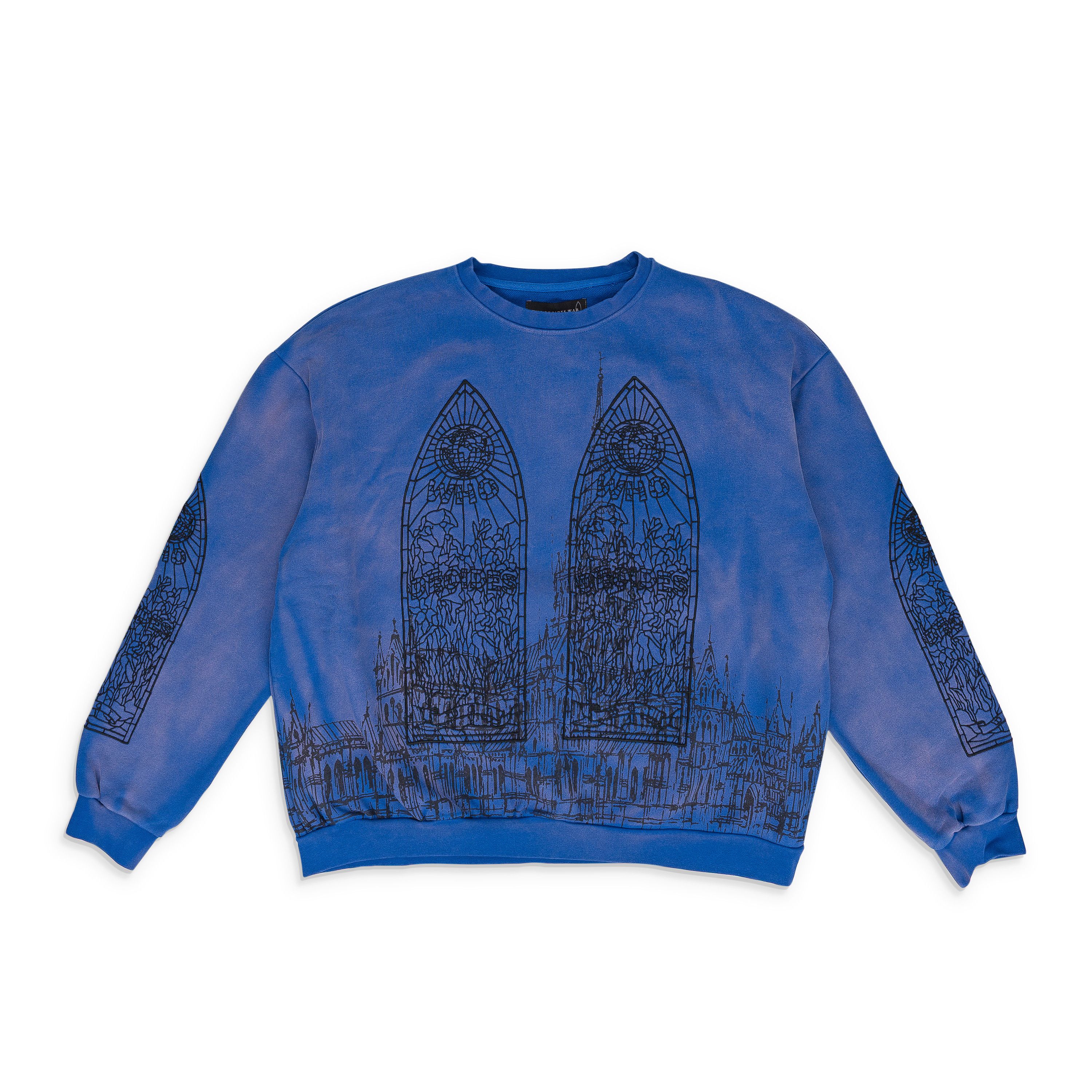 Who Decides War Blue Cathedral Pullover Sweater SIZE XL