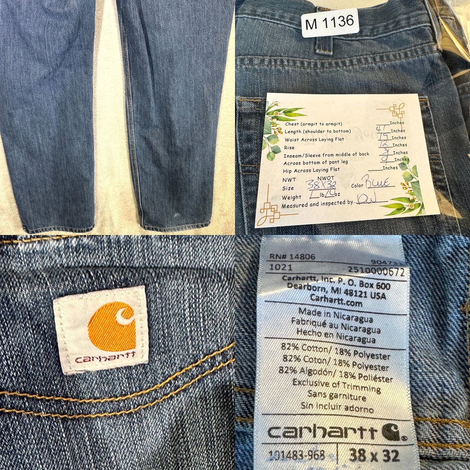 Carhartt Carhartt Men’s Jeans 38×32 Blue Denim Medium Wash Mid-Rise Straight Leg Size US 38 / EU 54 - 8 Thumbnail