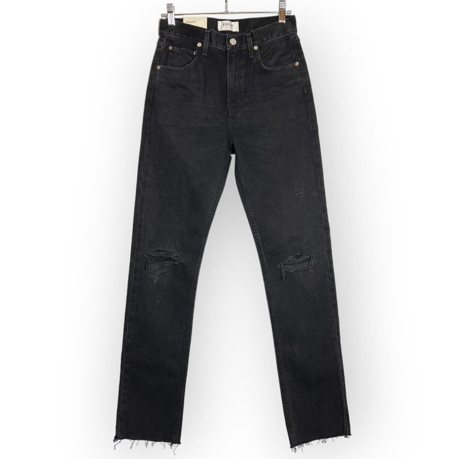 image of New Agolde Cherie High Rise Straight Jeans Womens 24 X 31 in Black