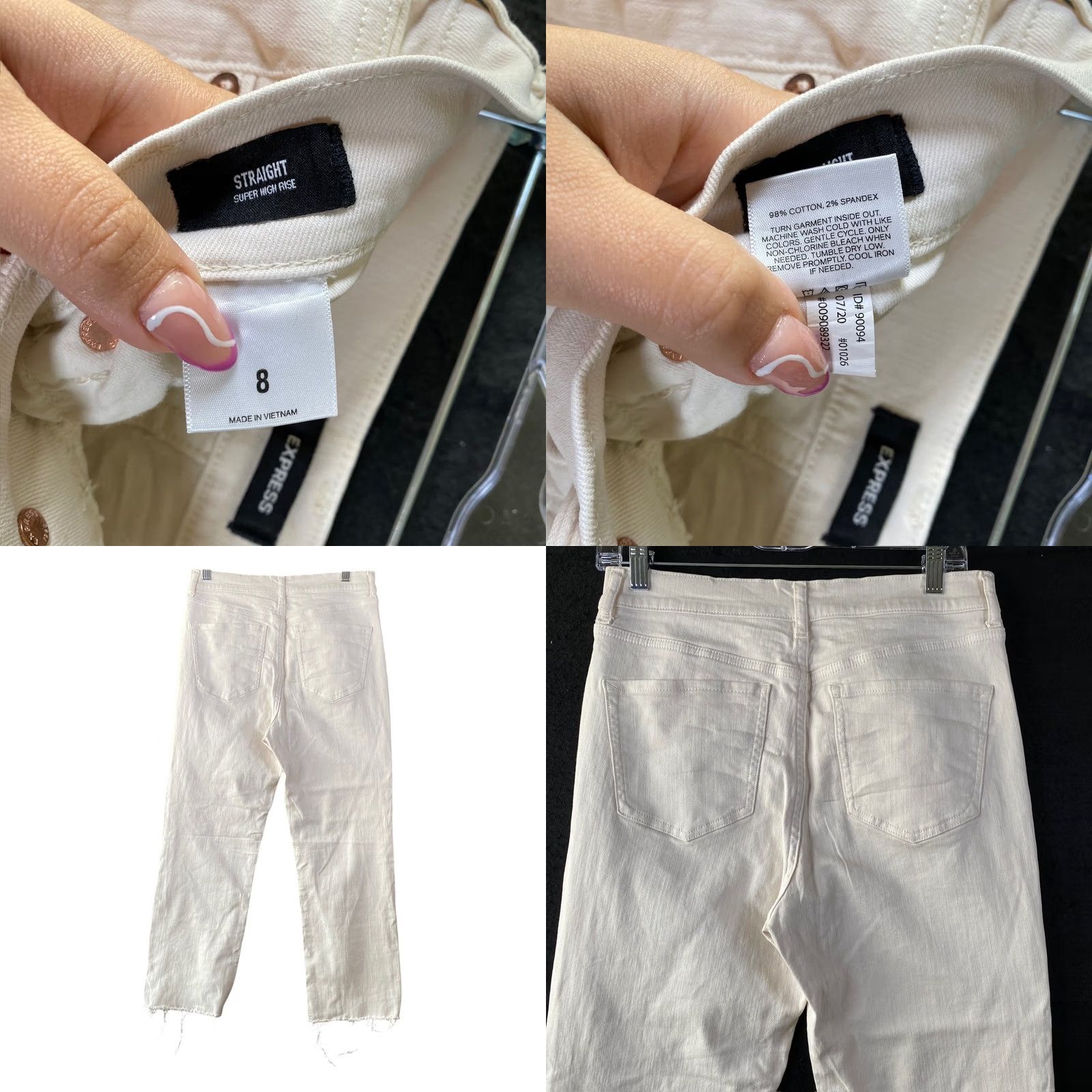 Express Express Womens Jeans Cream Denim Super High Rise Straight Leg Fringe Stretch 8 Size 30" / US 8 / IT 44 - 8 Thumbnail