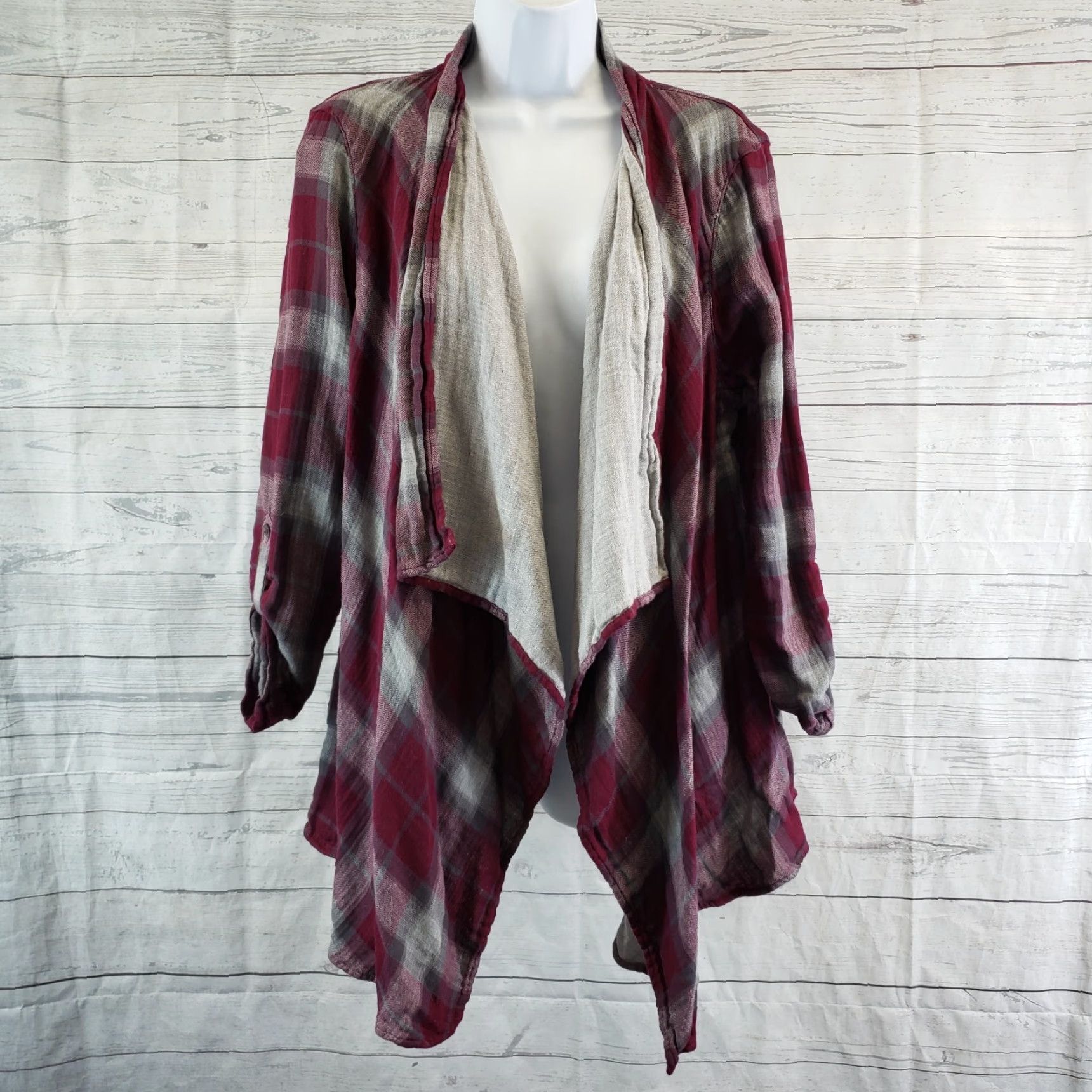Eddie Bauer VINTAGE Eddie Bauer Womens Open Front Cardigan Top Sz Medium Burgundy Gray Plaid Cotton Size M / US 6-8 / IT 42-44 - 2 Thumbnail