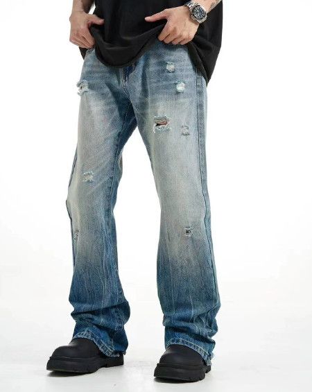 Vintage American-style gradient washed ripped jeans for men Size US 32 / EU 48 - 1 Thumbnail
