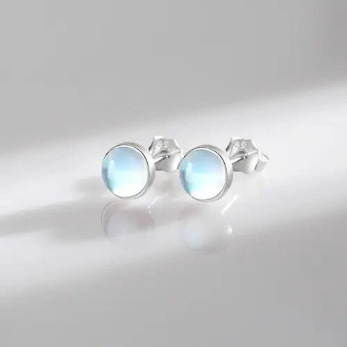 Jewelry × Sterling Silver 5MM Round Exquisite Moonstone Earring Size ONE SIZE - 1 Thumbnail