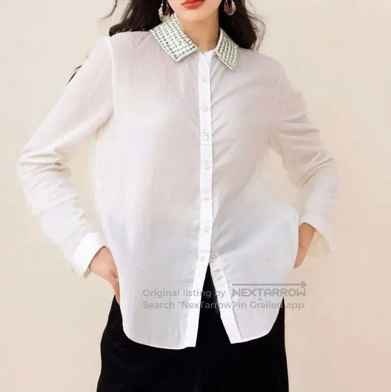 Dior Dior Long Sleeve White Cotton Blouse . Size L / US 10 / IT 46 - 1 Thumbnail