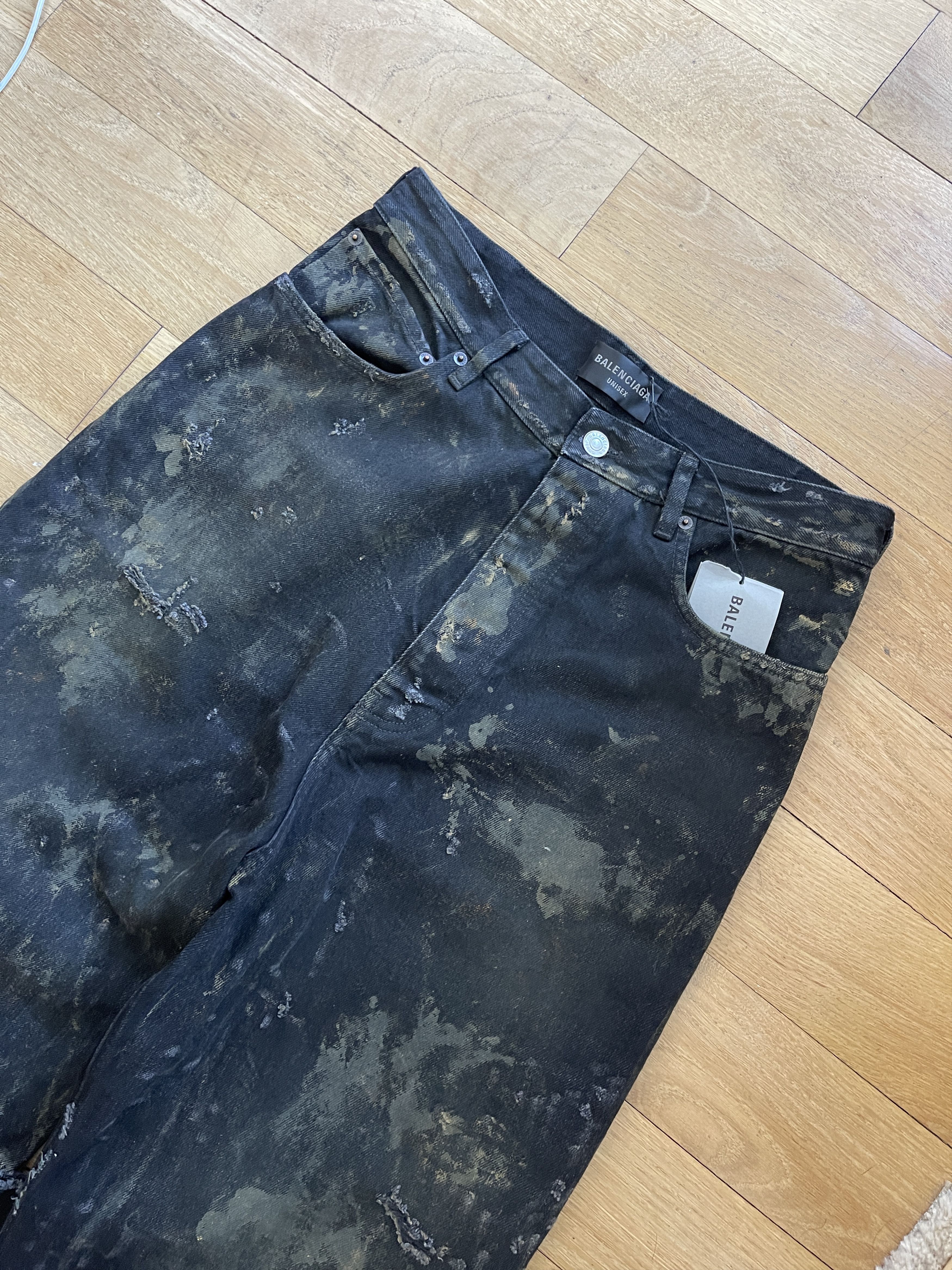 Balenciaga Destroyed Denim Pants 'Flat Black' Size US 32 / EU 48 - 7 Thumbnail