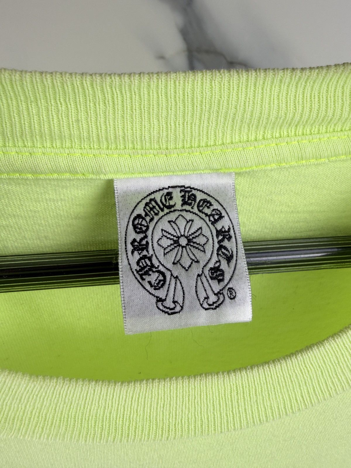 Chrome Hearts Chrome Hearts Vintage Neon Green Scroll Logo Pocket Tshirt Size US L / EU 52-54 / 3 - 11 Thumbnail