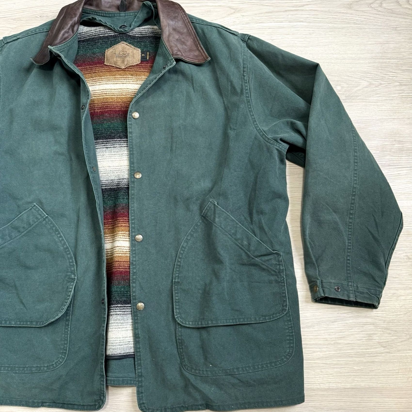 Vintage VINTAGE Woolrich Barn Chore Coat Jacket XL Green Wool Lined Leather Collar USA Men Overcoat 90s Hipster Outdoor Pockets Removable Lining Size US XL / EU 56 / 4 - 3 Thumbnail