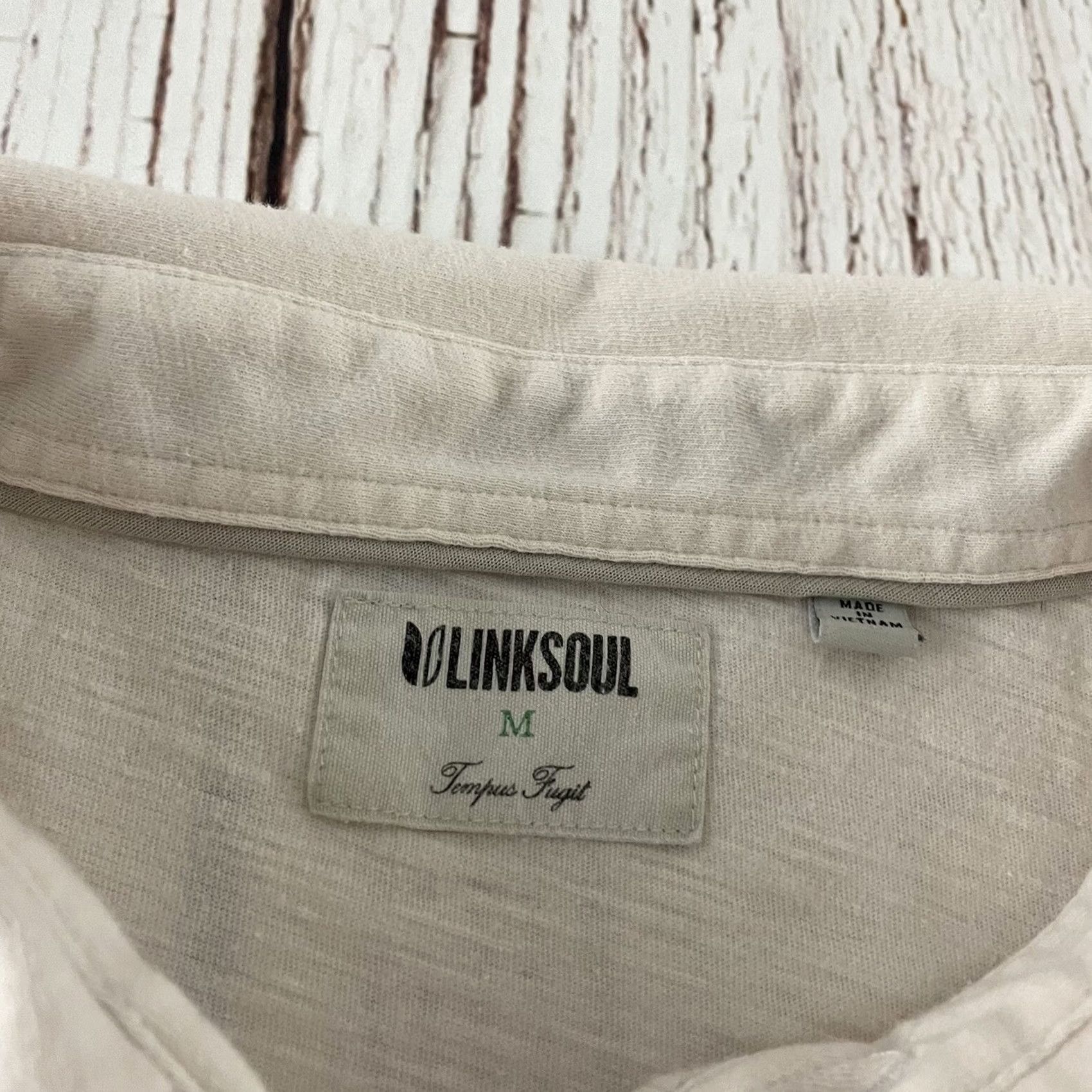 Vintage Linksoul Short Sleeve Button-Up Polo Shirt Mens M Beige Pocket Shirt Size US M / EU 48-50 / 2 - 2 Thumbnail