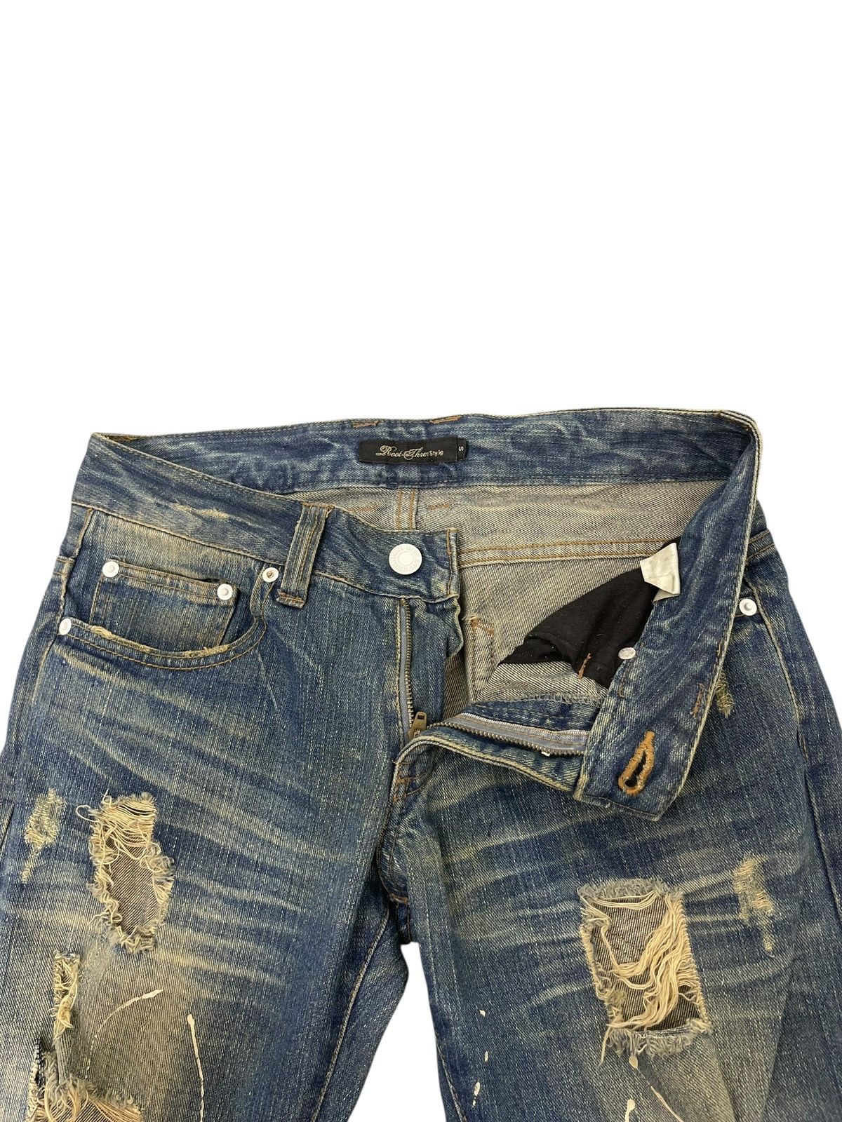 Japanese Brand Slim Jeans Root Three Faded Distress Painter 1🟦7 Size US 31 - 8 Thumbnail