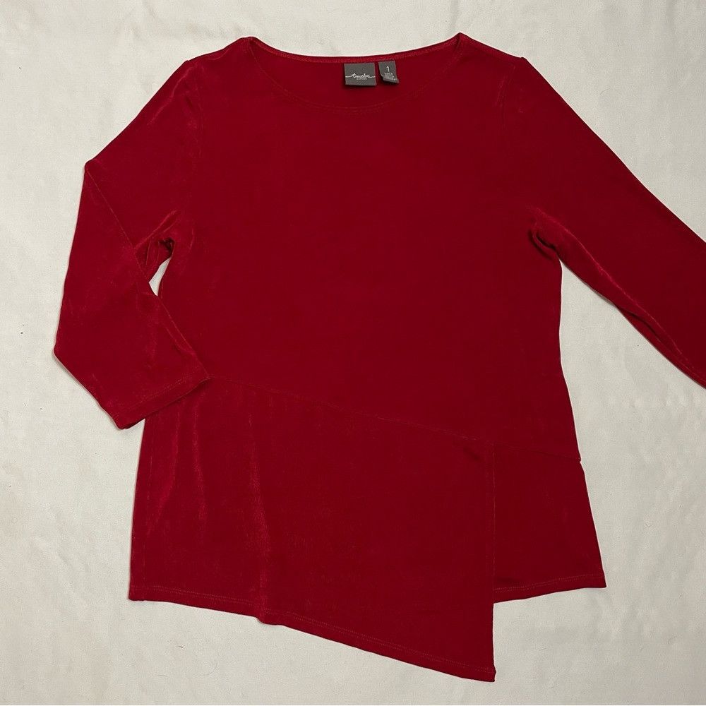 Chicos Chico's Travelers Red Liquid Knit Top Asymmetrical Hem Size Size M / US 6-8 / IT 42-44 - 6 Thumbnail