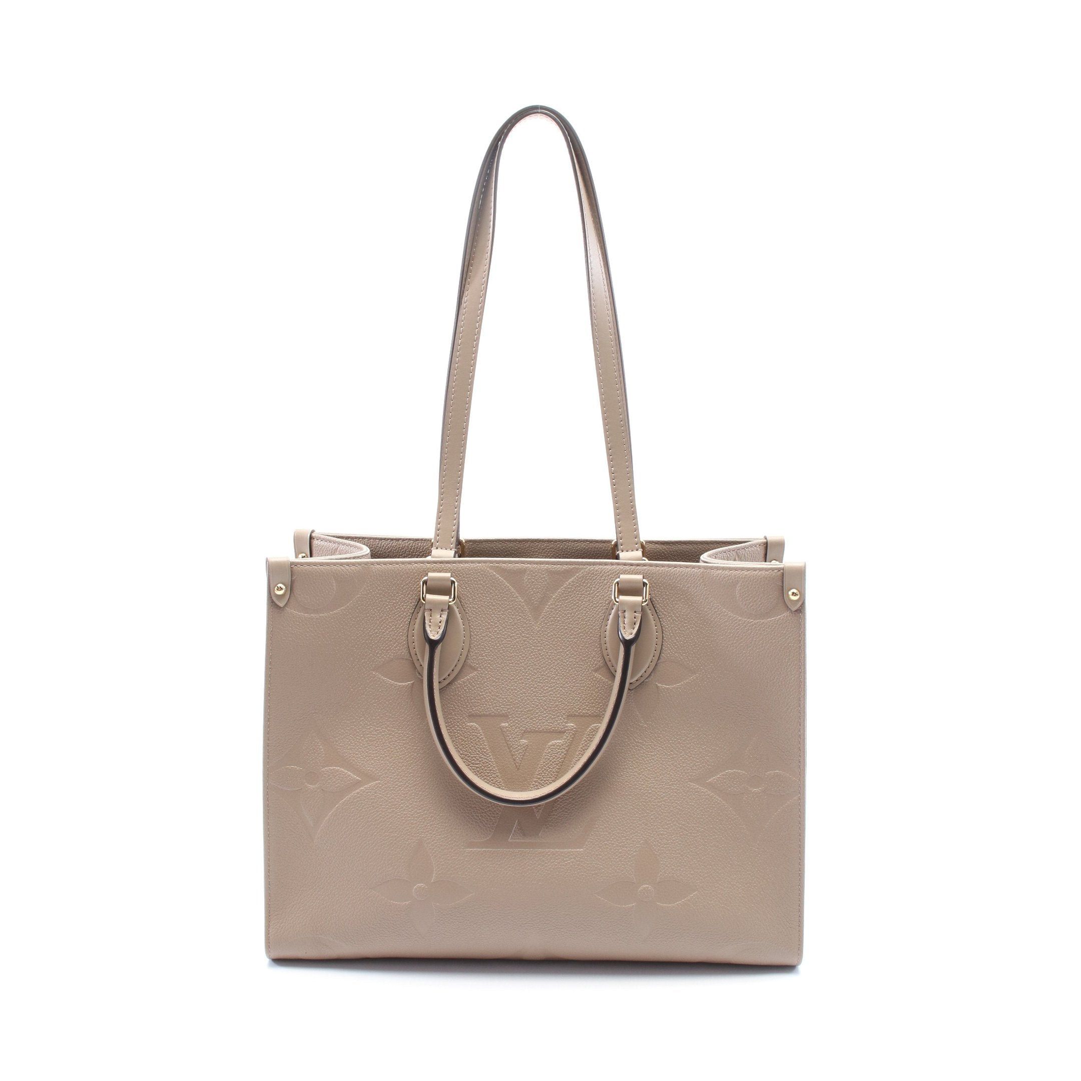 Louis Vuitton On-The-Go Mm Monogram Amplant Tourterelle Shoulder Bag Tote Leather Gray Beige in Grey, Women's