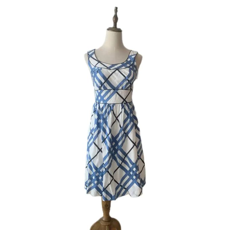 Burberry Burberry Women's White Cotton Dress with Blue Checks Size S / US 4 / IT 40 - 1 Thumbnail