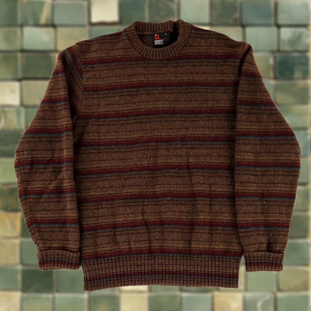 Vintage VINTAGE Robert Bruce Sweater Striped Brown Wool Blend Made USA Mens L Size US L / EU 52-54 / 3 - 1 Thumbnail