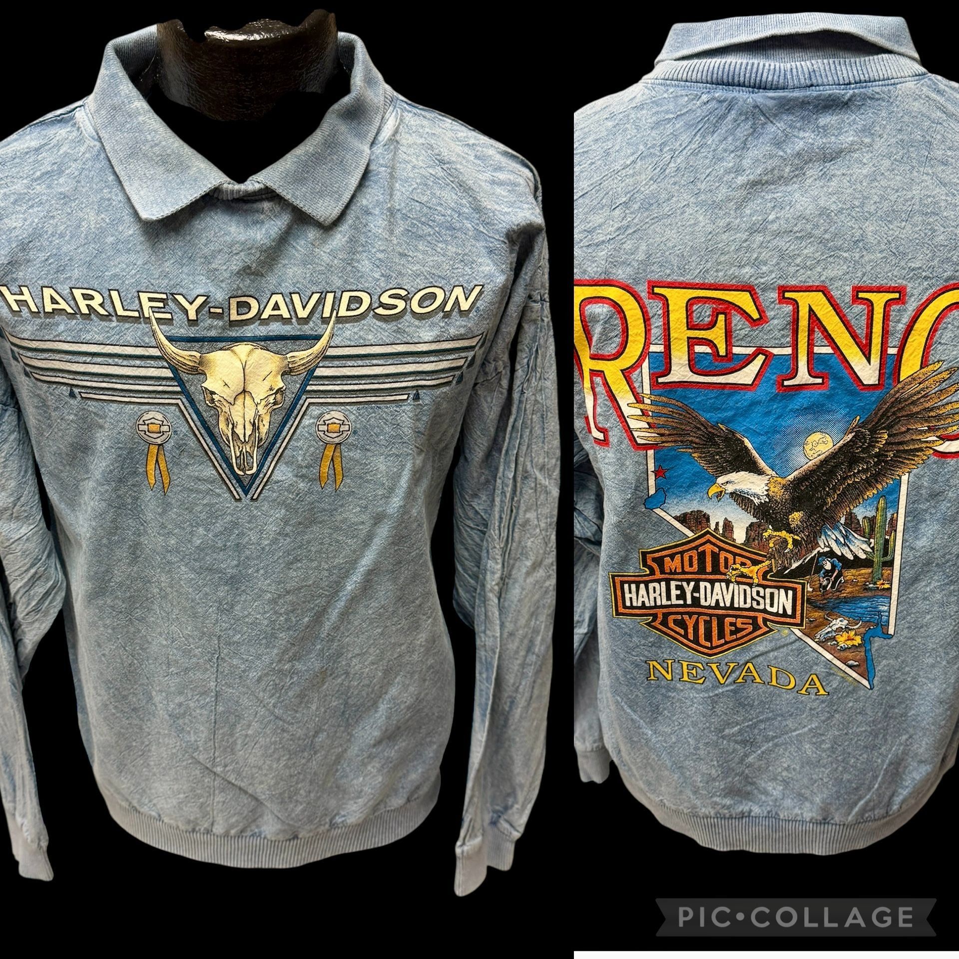 Harley Davidson 90’s H-D Motorcycle RENO Nevada BIKER Stone Wash PULLOVER M Size US M / EU 48-50 / 2 - 1 Thumbnail