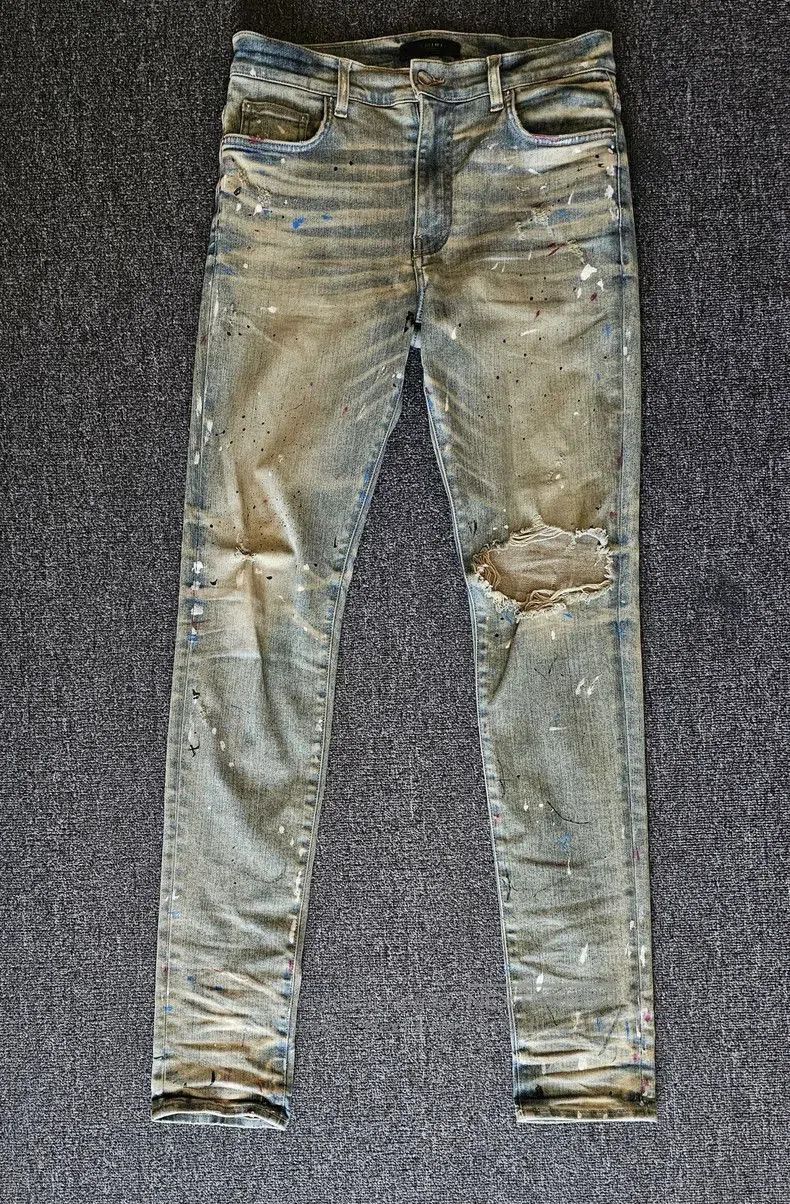 Amiri Amiri Yellow Clay Washed Paint Splatter Jeans. Size US 33 - 1 Thumbnail