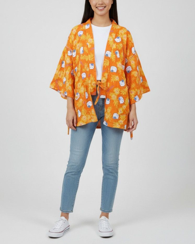 Anime ❤FINAL DROP❤HELLO KITTY UNISEX SHORT KIMONO CARDIGAN STYLE Size L / US 10 / IT 46 - 1 Thumbnail