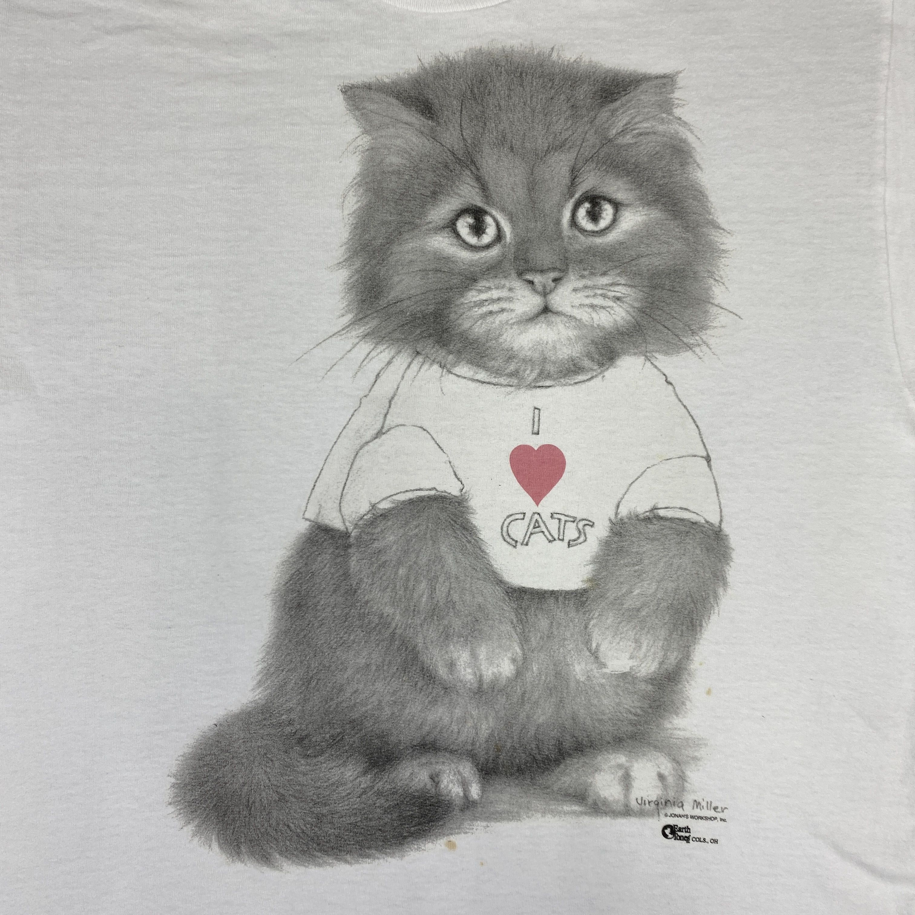 Fruit Of The Loom 90s Vintage I love Cat T-Shirt - L028 Size US S / EU 44-46 / 1 - 3 Thumbnail