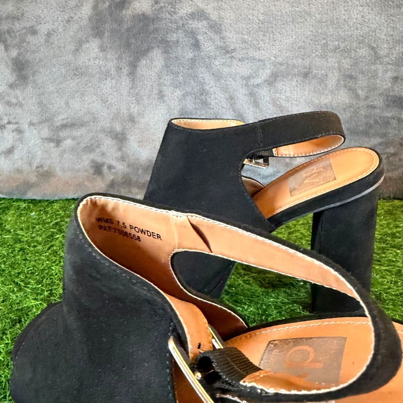 Vintage DV by Dolce Vita Powder Black Faux Suede Platform Slingback Sandals Womens 7.5 Block Heel 4.5" Buckle Wide Strap Women Party/Cocktail Shoes Size US 8 / IT 38 - 6 Thumbnail