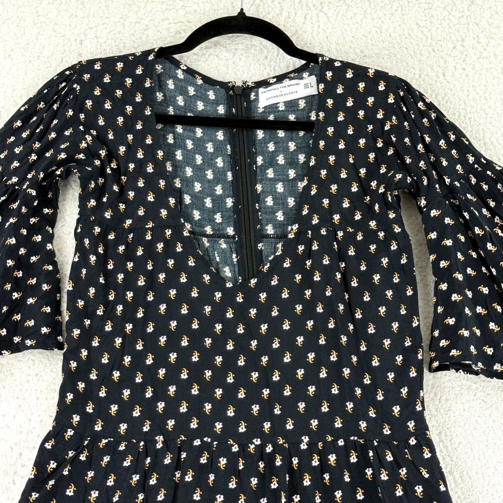 Vintage Faithfull The Brand x Anthropologie Fresa Dress Womens 2 Black Floral Tunic Dress Size XS / US 0-2 / IT 36-38 - 2 Thumbnail