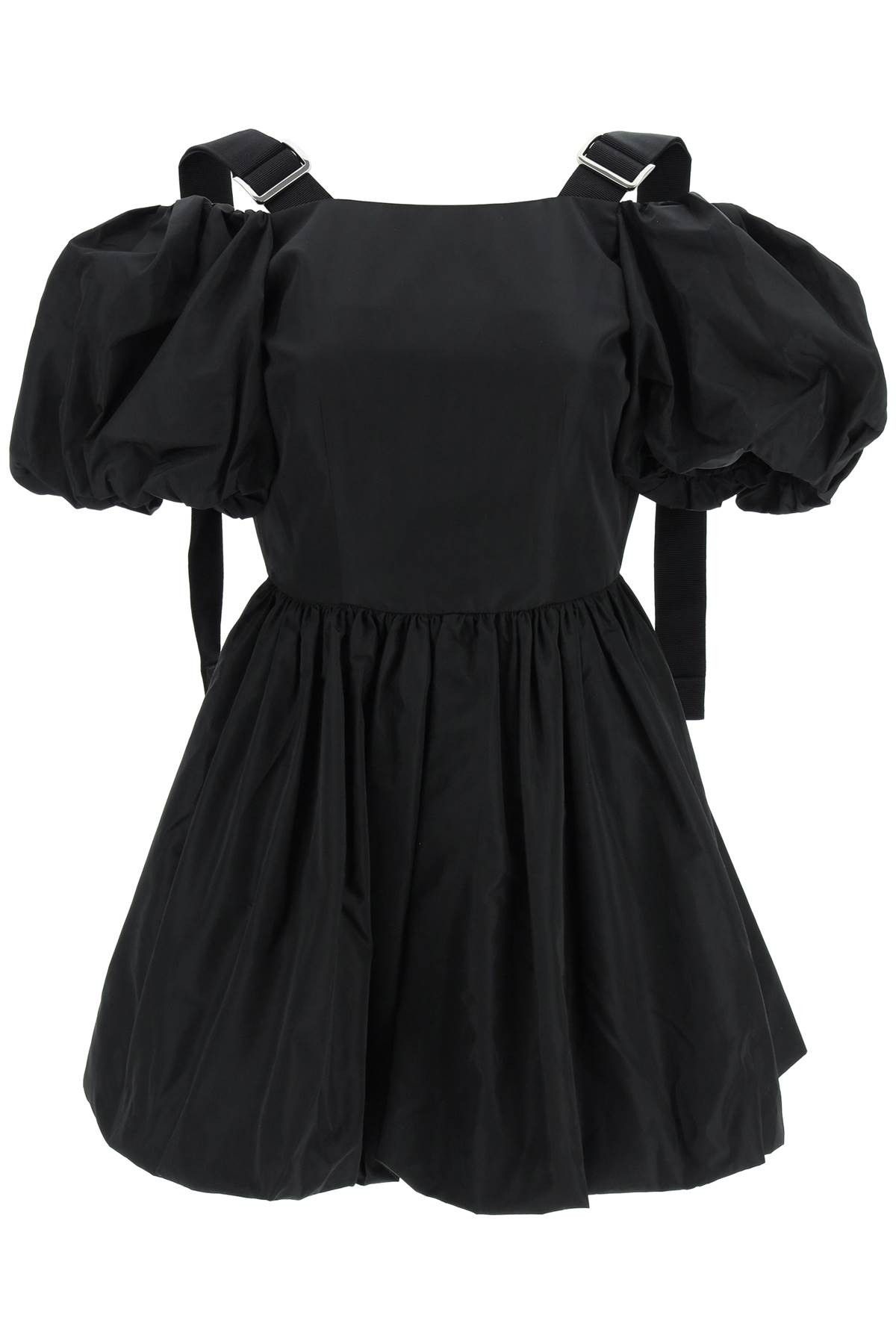 image of Simone Rocha Off-The-Shoulder Taffeta Mini Dress With Slider Straps in Nero, Women's (Size XS)