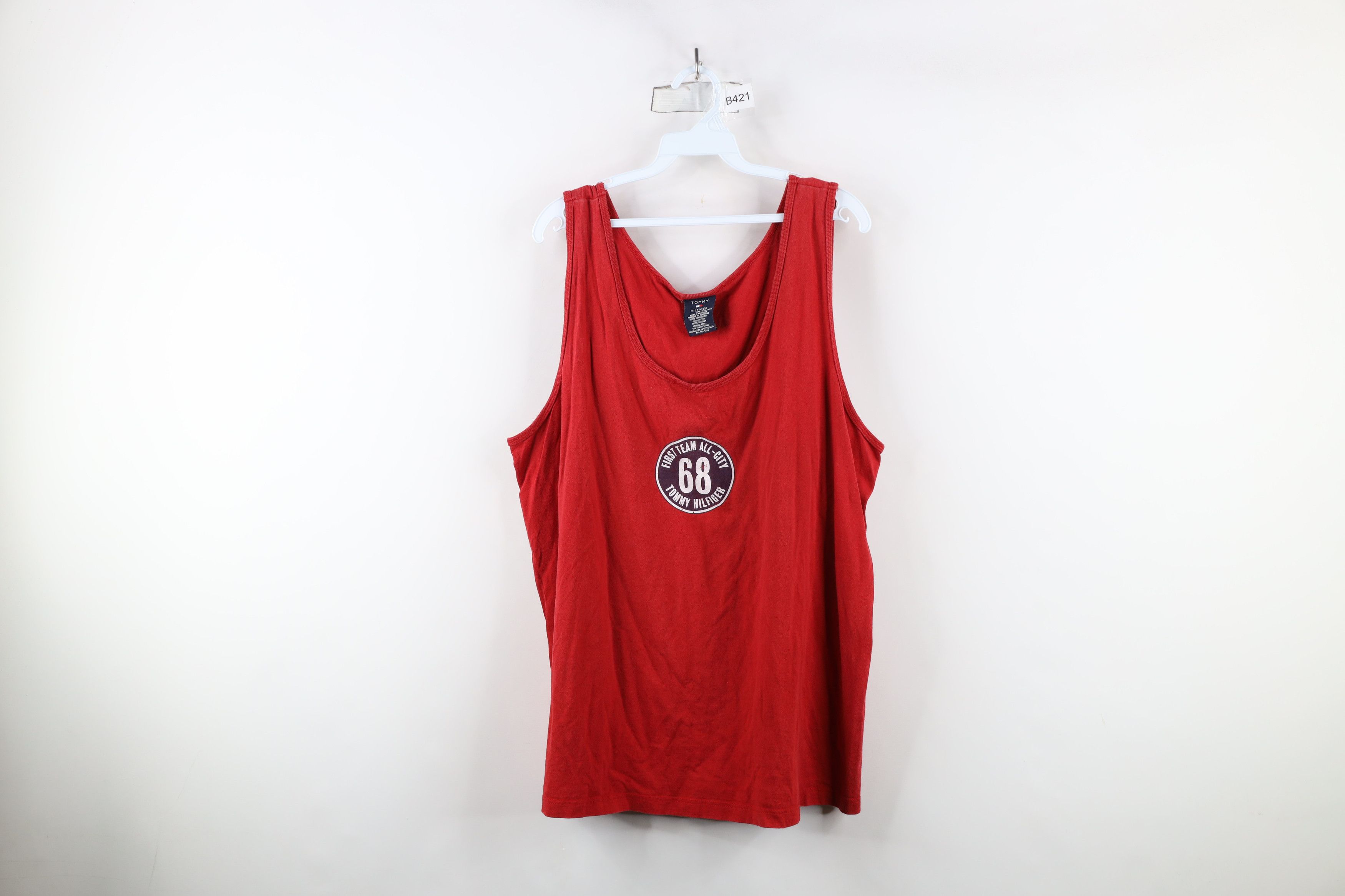 Tommy Hilfiger × Vintage Vintage Y2K 2001 Tommy Hilfiger Spell Tank Top T-Shirt Red Size US XXL / EU 58 / 5 - 1 Thumbnail