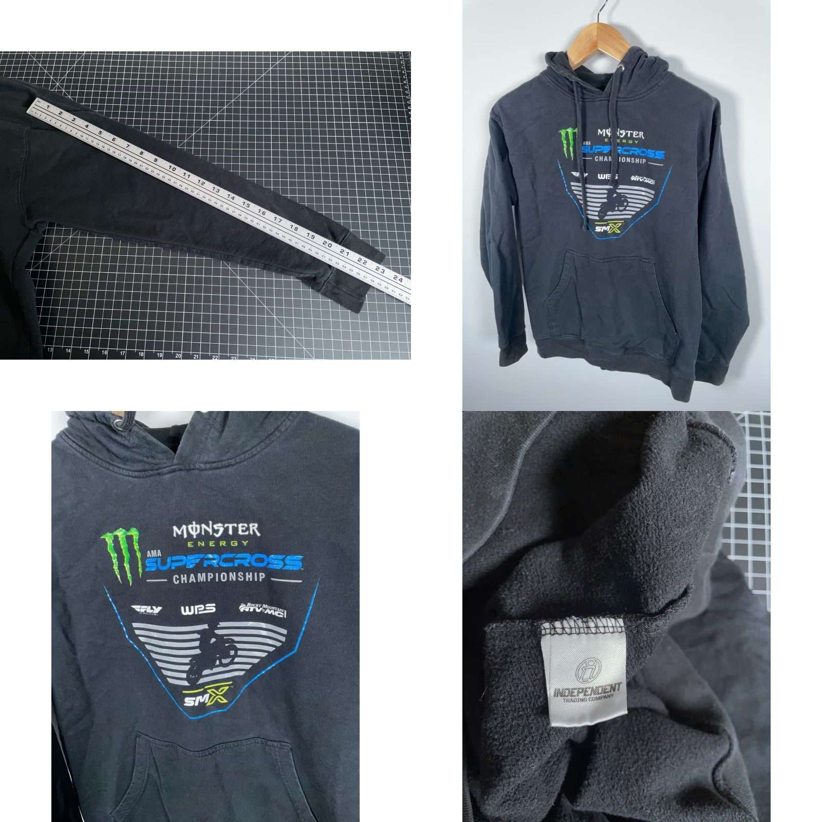 Vintage Monster Energy Supercross Championship Hoodie Adult Medium Black Sweatshirt Size US M / EU 48-50 / 2 - 8 Thumbnail