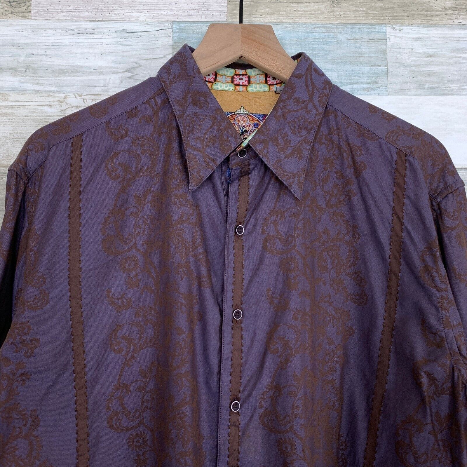 Robert Graham Robert Graham Floral Jacquard Flip Cuff Shirt Purple Mens L Size US L / EU 52-54 / 3 - 2 Thumbnail