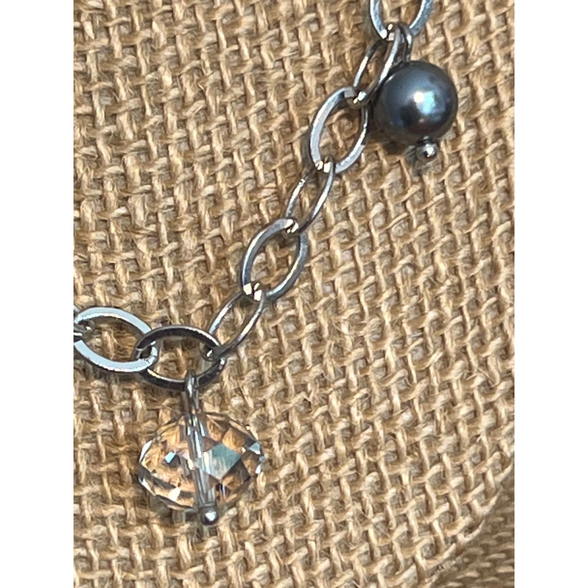 Loft Loft Silver Tone Long Chain Necklace Crystal Faux Pearl Acce Size ONE SIZE - 2 Thumbnail