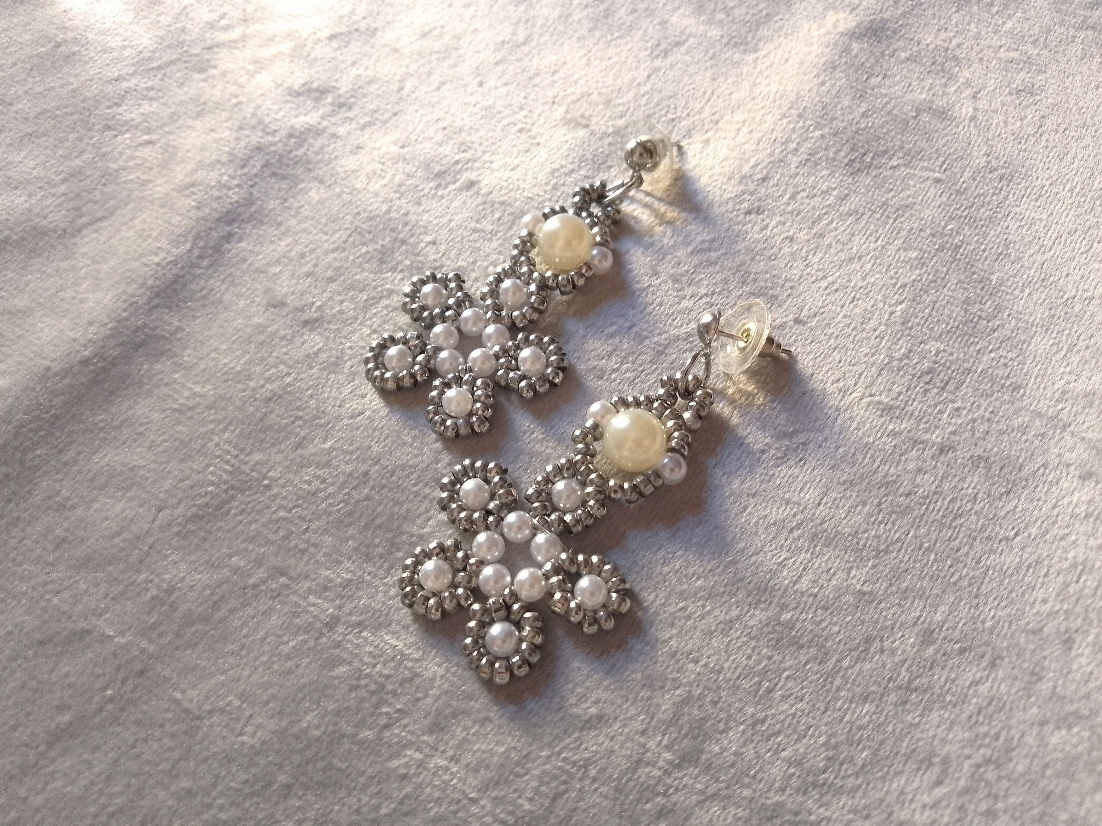 Handmade Earrings Pearls Flower Shaped Elegant Bridal Party Size ONE SIZE - 1 Thumbnail