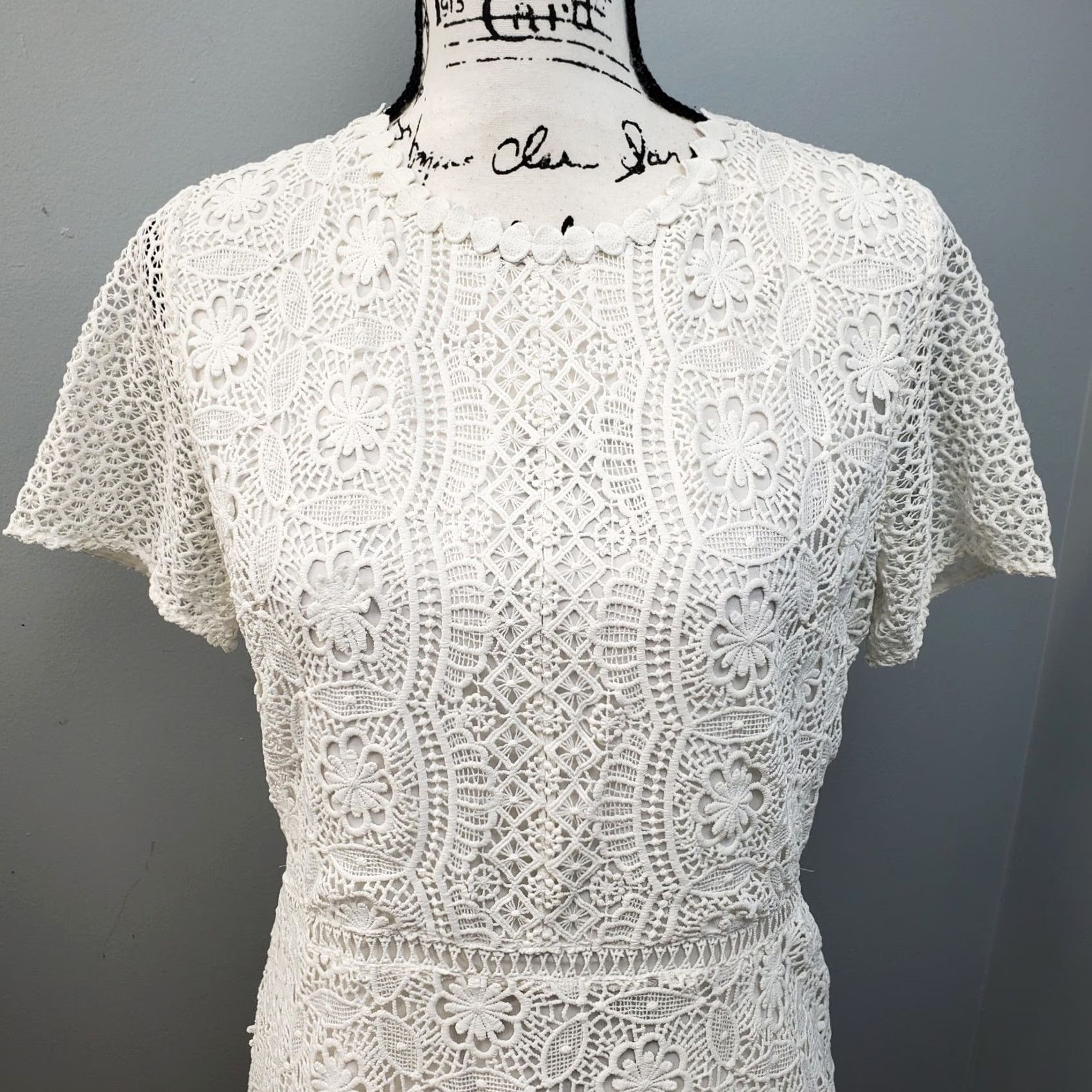 Loft LOFT Ann Taylor White Lace Back Zip A-Line Dress Womens Size 6 Midi Sleeveless Embroidered Lined Casual Party Cocktail, 100% Polyester Size M / US 6-8 / IT 42-44 - 5 Thumbnail