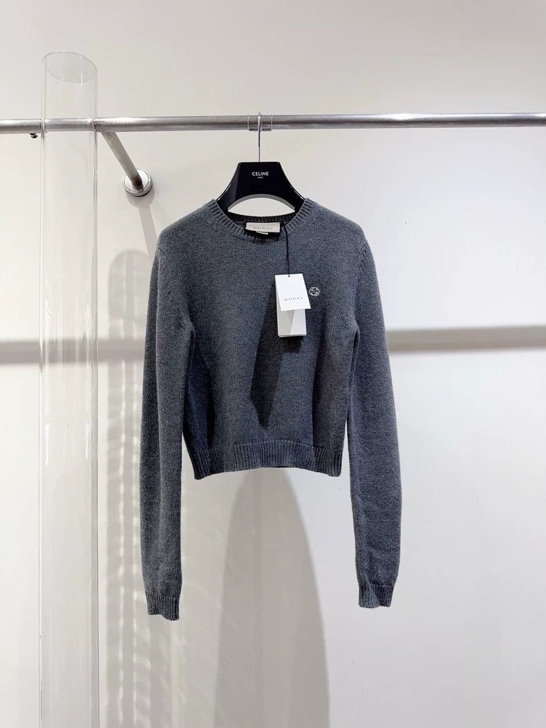 Gucci Embroidered Logo Sweater Grey-dmc