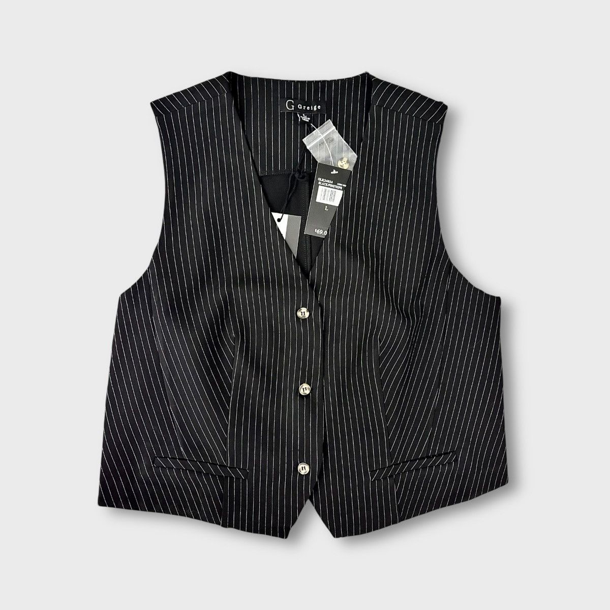 Other Greige Women’s Black Pinstripe Dressy Formal Vest Sz L Size L / US 10 / IT 46 - 5 Thumbnail