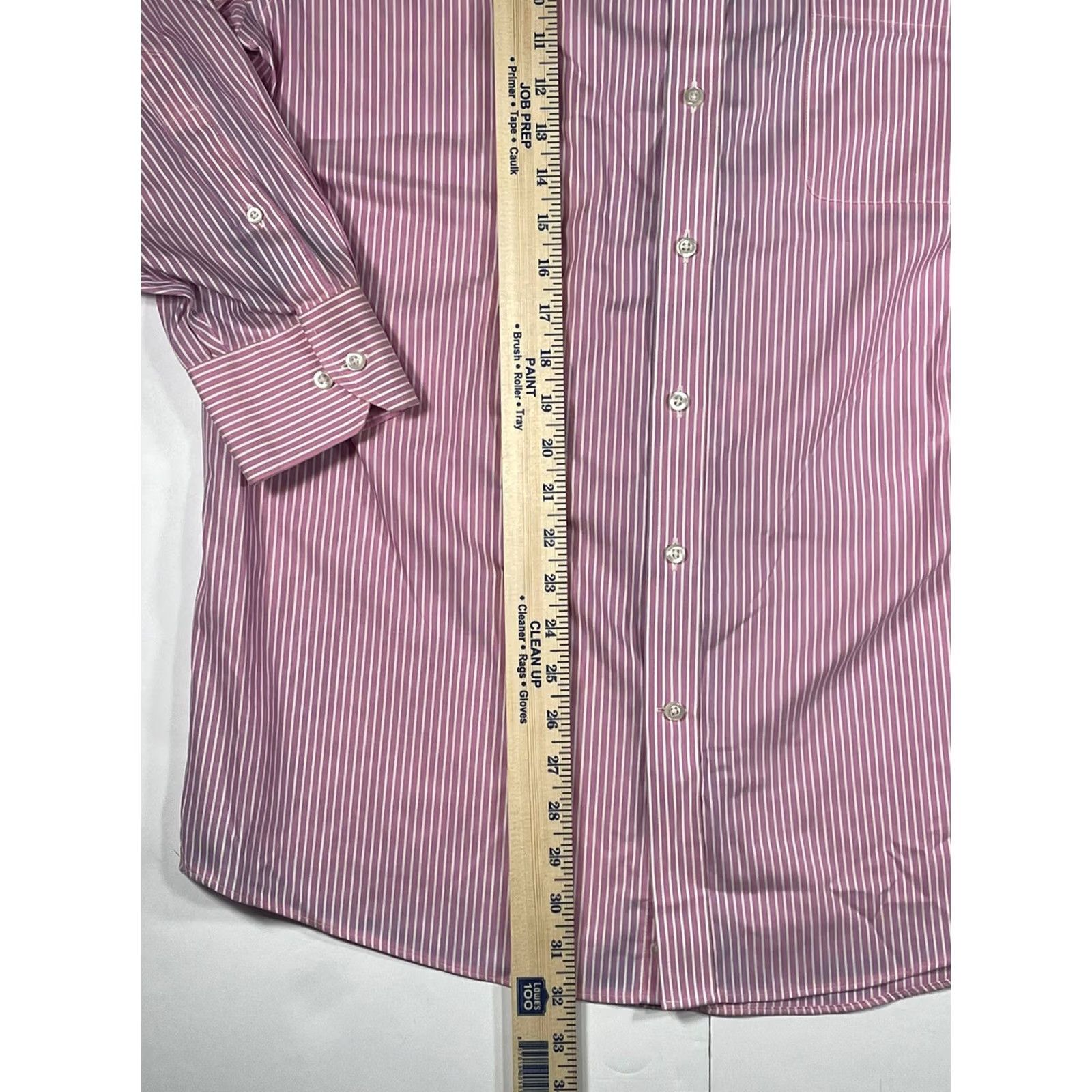 Stafford Stanford NonIron Button Up Long Sleeve Dress Shirt Mens 16 1/2 32/33 Pink Striped Size 46R - 4 Thumbnail