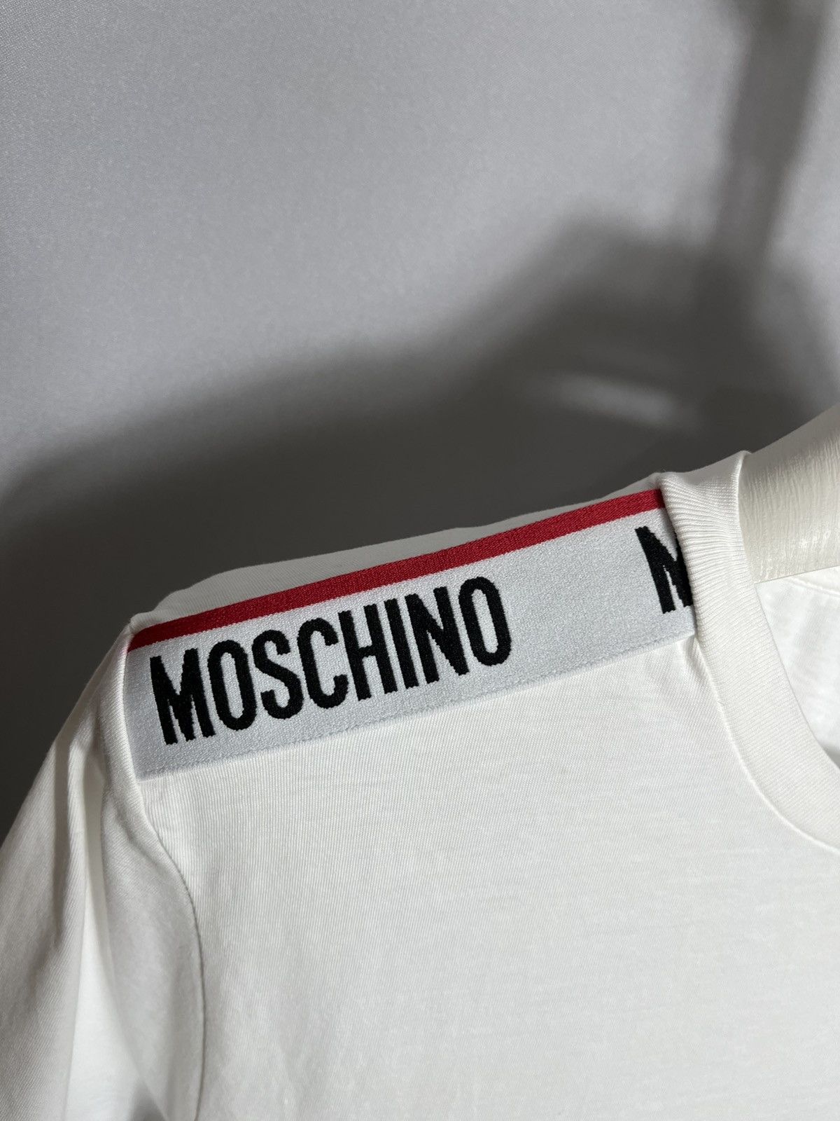 Moschino Moschino T-Shirt White Tape Logo cotton mens short sleeve Size US M / EU 48-50 / 2 - 5 Thumbnail