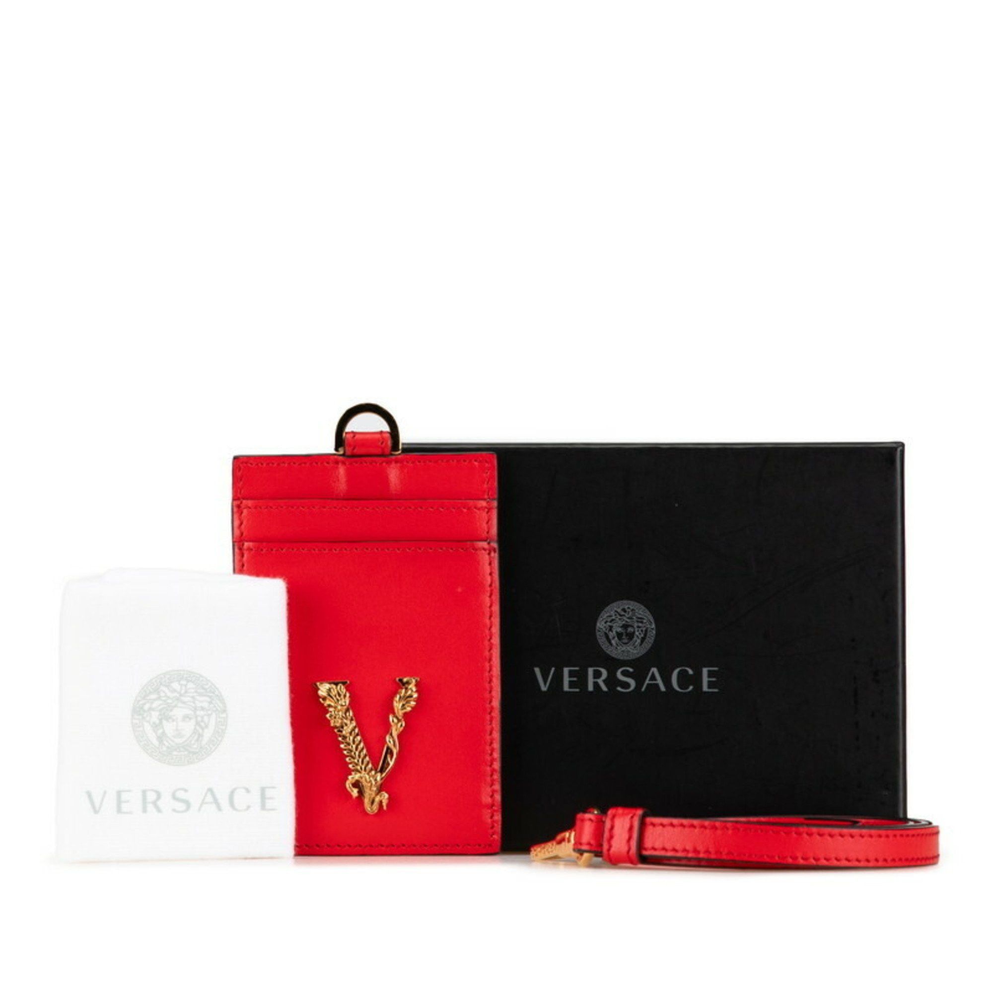 Versace Versace Virtus V Card Case Red Leather Women's VERSACE Size ONE SIZE - 1 Thumbnail