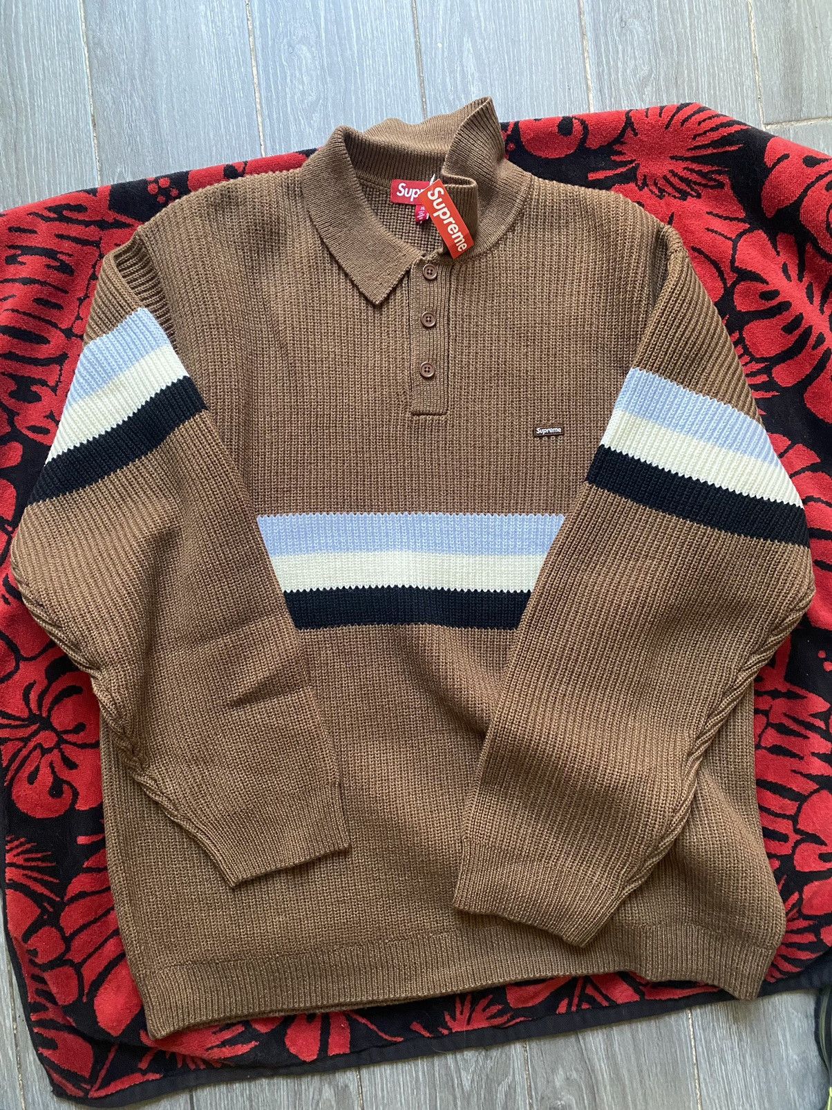 Supreme Small Box Polo Sweater 茶色トラックジャケット