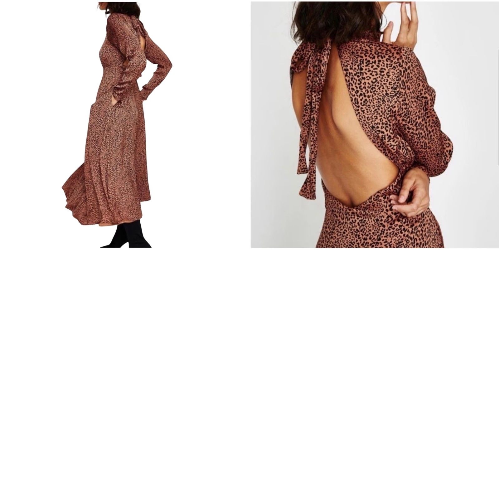 Free People Free People Loveless Leopard Brown and Black Satin Midi Dress 8 Womens Satin Dress Animal Print Midi Party Bohemian Long Sleeve Size M / US 6-8 / IT 42-44 - 8 Thumbnail