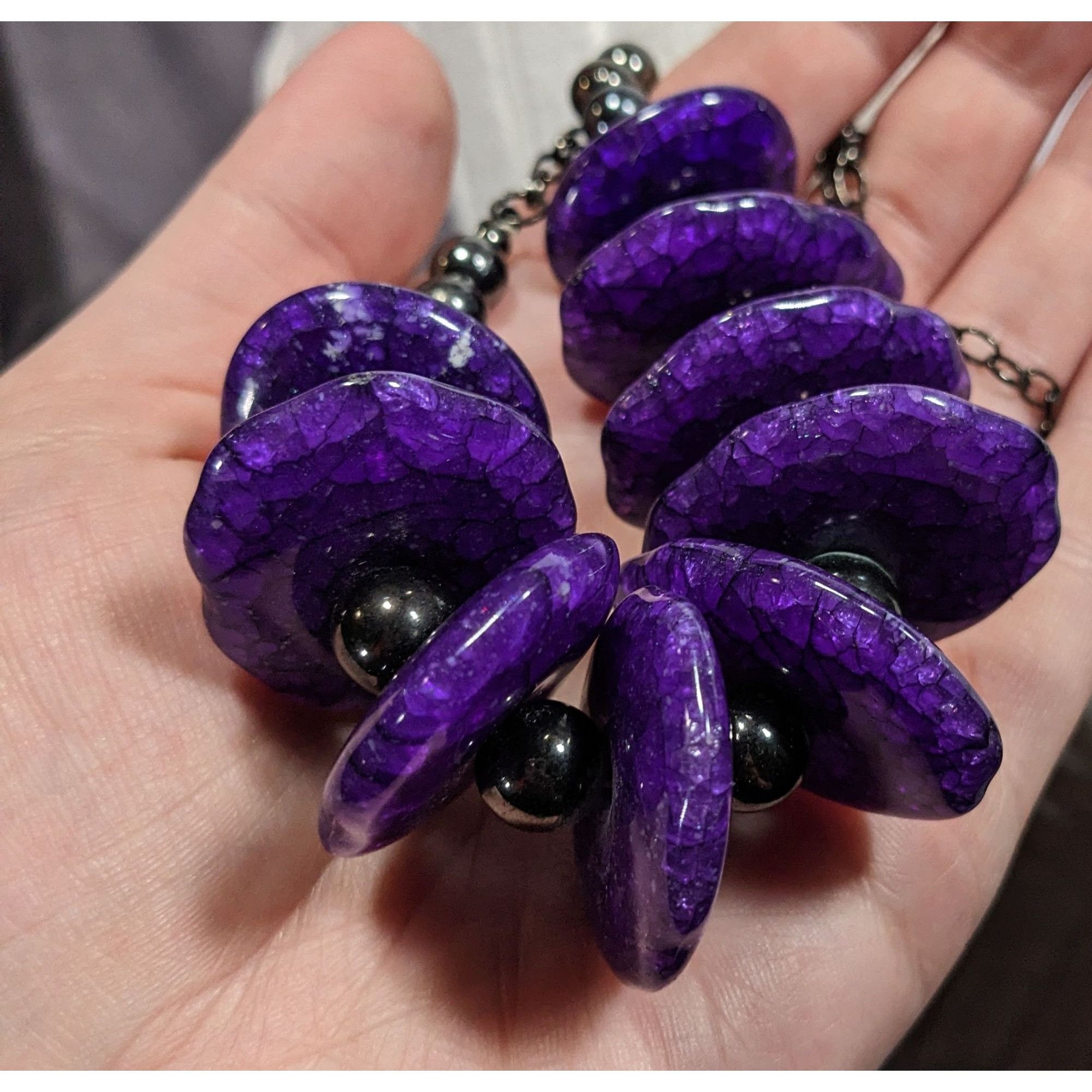 Other Chunky Gothic Purple Crackle Disc Statement Necklace Size ONE SIZE - 4 Thumbnail