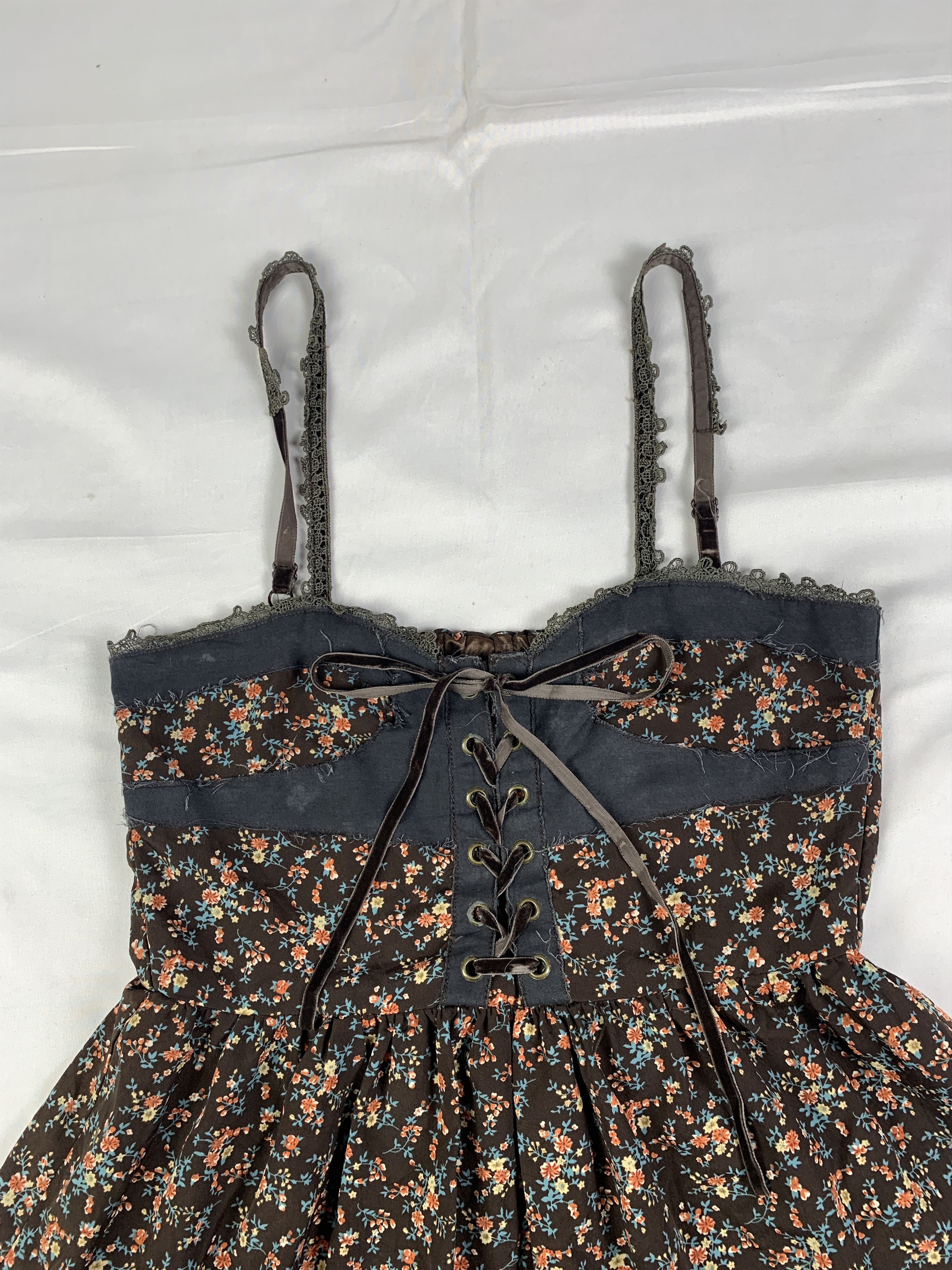 Japanese Brand axes femme Japan Brown Floral Lace Milkmaid Tank Dress (S) Size S / US 4 / IT 40 - 4 Thumbnail