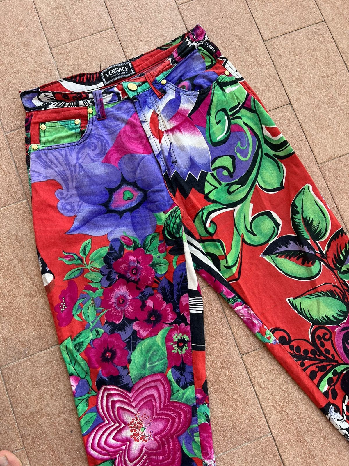 Versace × Vintage Versace Pants Trousers Blue Flower Floral Print 90s Cotton Size 34" / US 12 / IT 48 - 4 Thumbnail