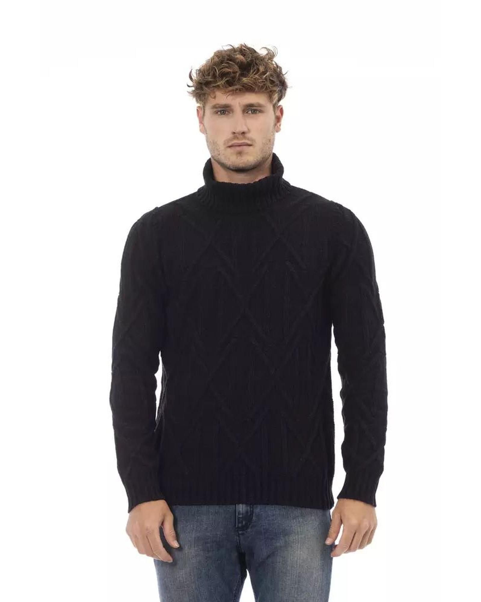 image of Alpha Studio Merino Wool Turtleneck Sweater in Black, Men's (Size XL)