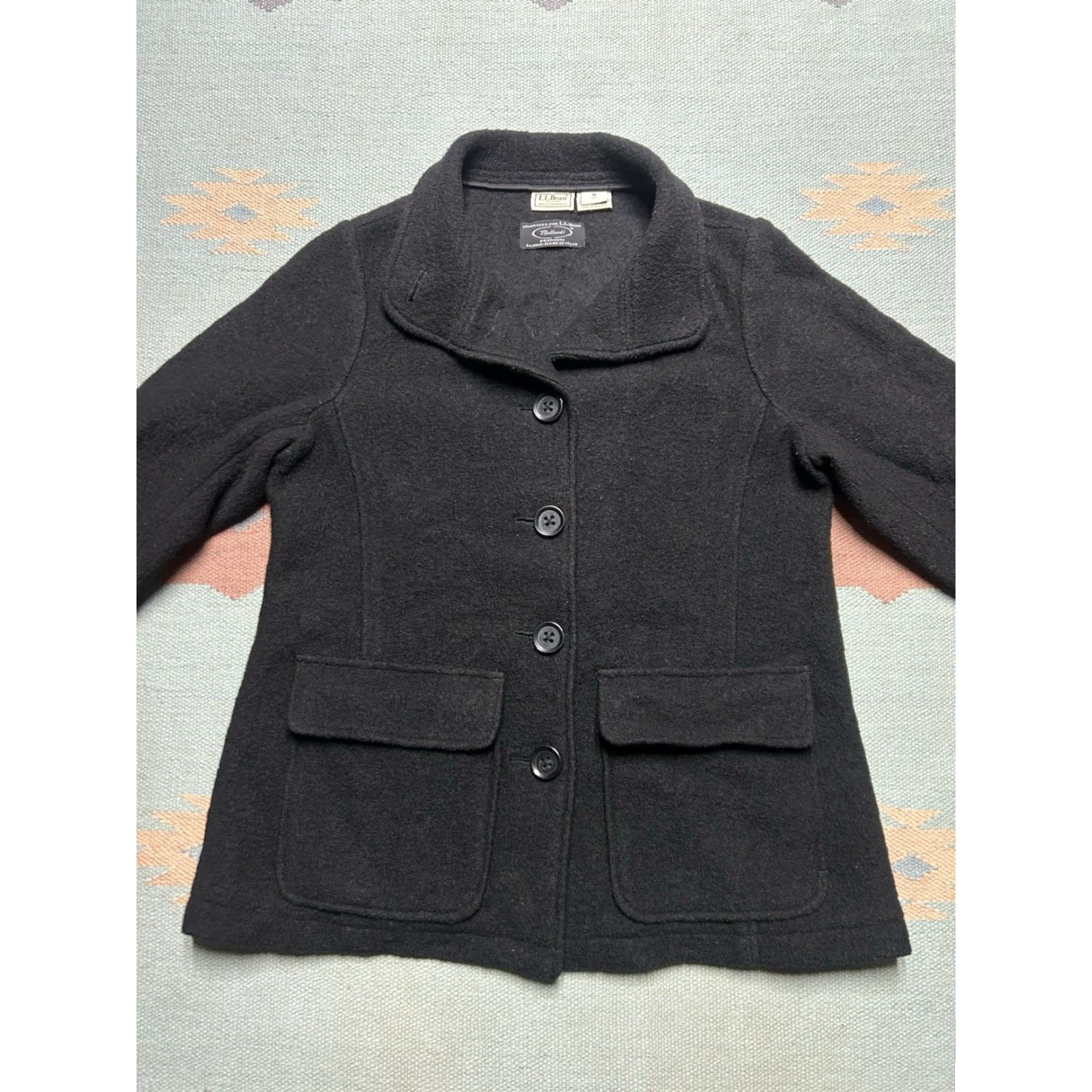 Vintage VINTAGE LL Bean Wool Coat Woman’s Petite Medium Black Mid Length Bellandi Italy Jacket, Pea Coat, 100% Wool, Mid-Length, Women, Petite, Black, M Size M / US 6-8 / IT 42-44 - 2 Thumbnail