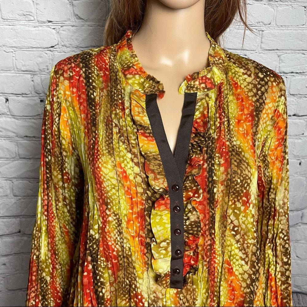 Jones New York Jones New York Pleated Brown Orange 3/4 Sleeve Blouse Size Size M / US 6-8 / IT 42-44 - 2 Thumbnail