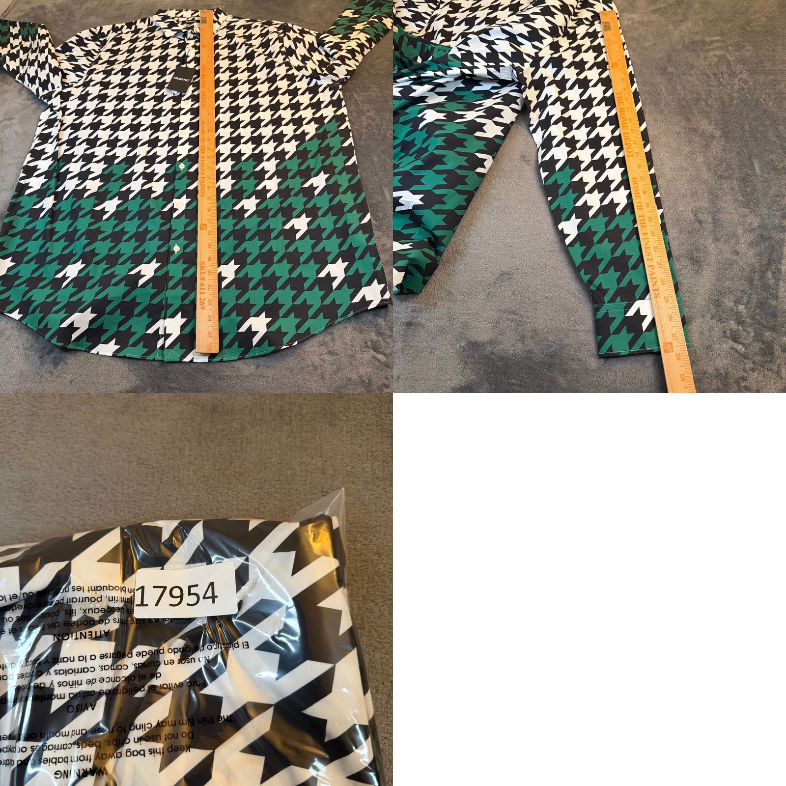 Murano Murano Houndstooth Button Down Shirt Black White Green 100% Cotton Mens 3XT NWT Size US XXL / EU 58 / 5 - 8 Thumbnail