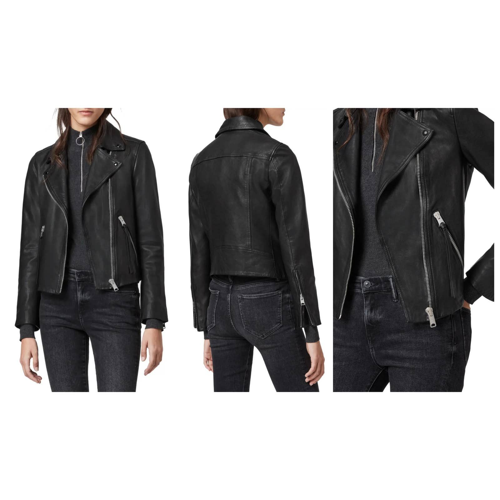 image of New! Allsaints Dalby Leather Biker Jacket (Us/8, Uk/12) in Black, Women's (Size Medium)