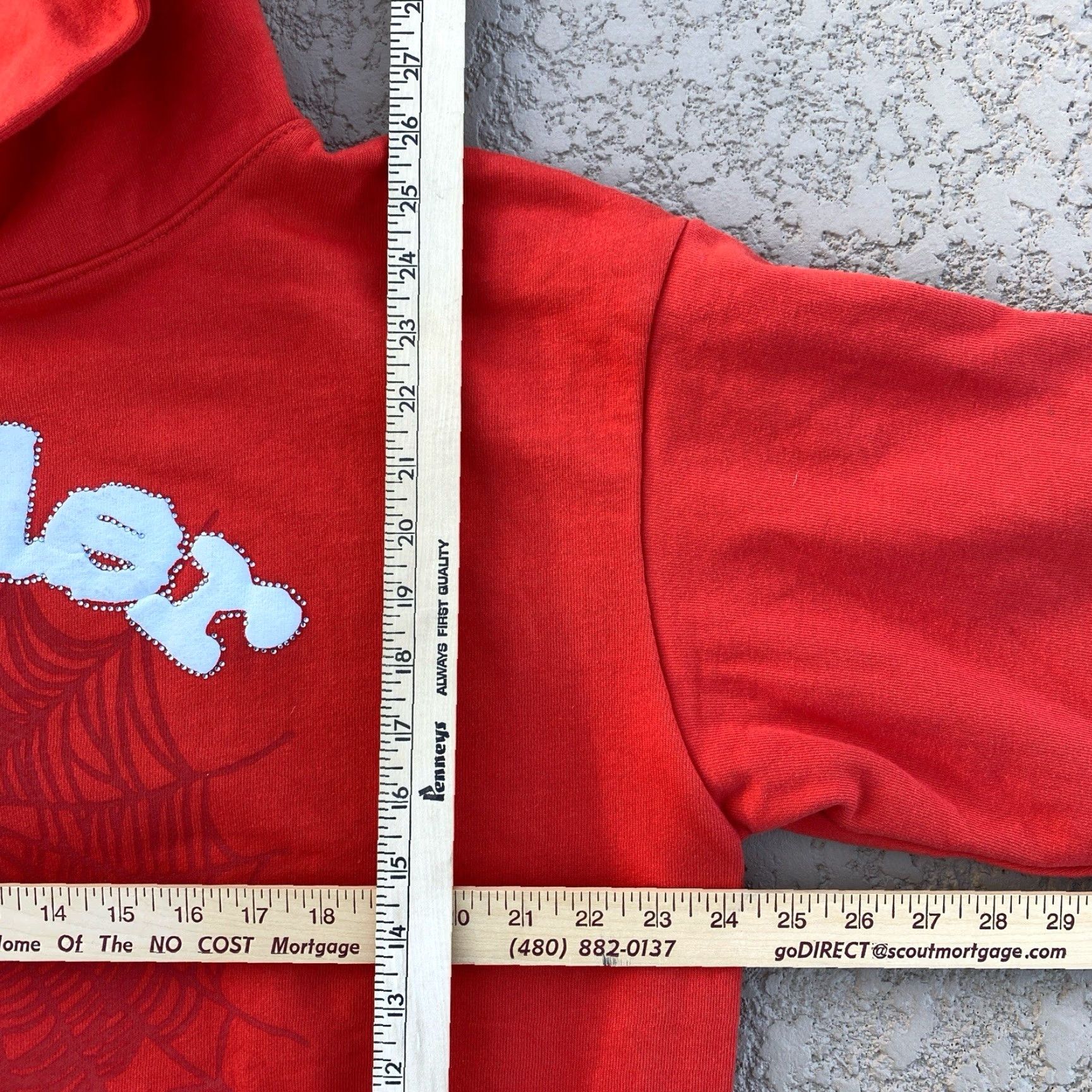 Vintage Sp5der Rhinestone Hoodie Red XL Men's Pullover Hooded Pockets Logo Size US XL / EU 56 / 4 - 4 Thumbnail