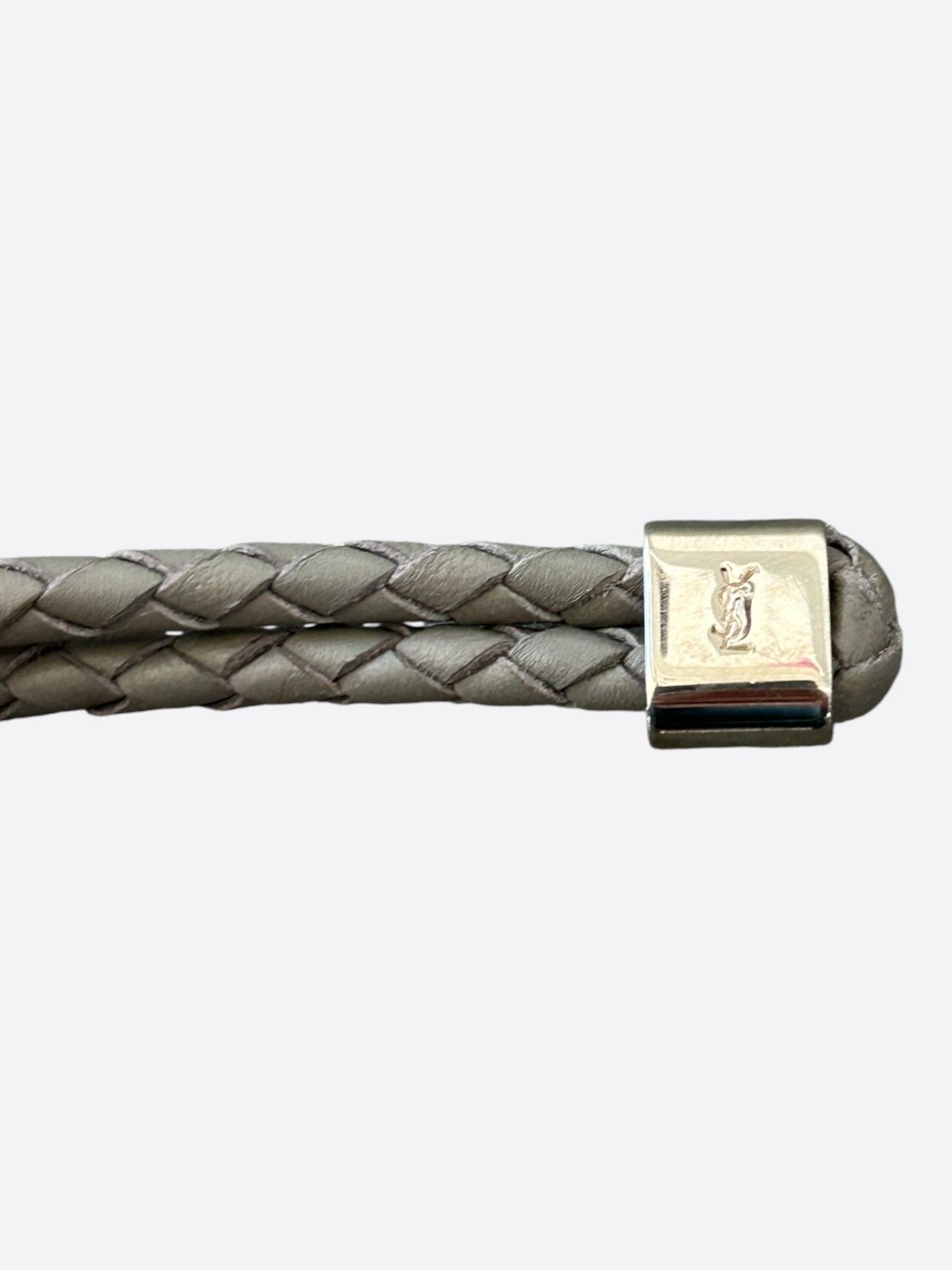 Saint Laurent Paris Saint Laurent Grey & Silver Braided Leather Bracelet Size ONE SIZE - 3 Thumbnail